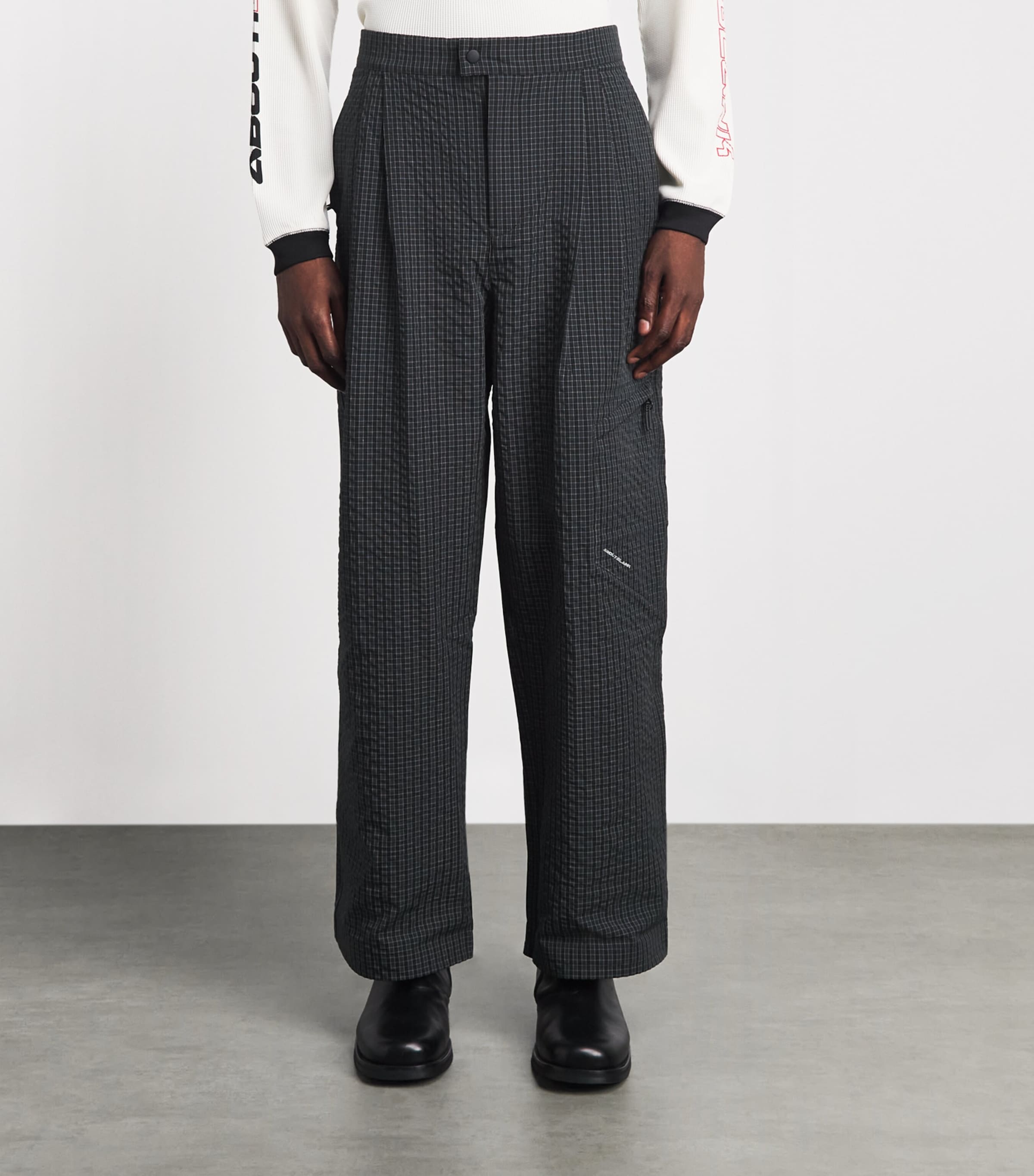 about:blank Mens Technical Pleated Trousers Navy Check Image 4