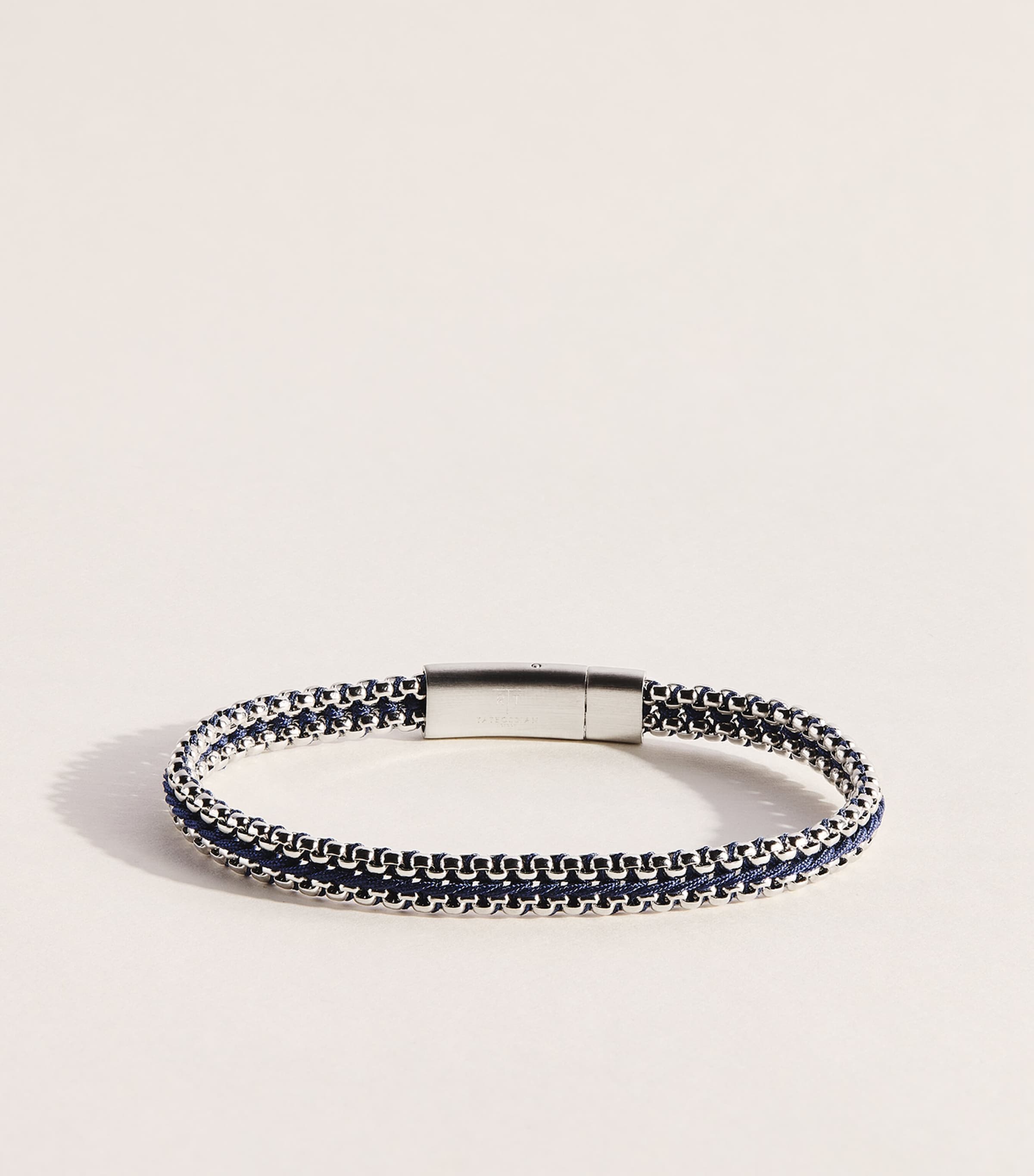 Tateossian Sterling Silver Woven Tris Bracelet Blue Image 1