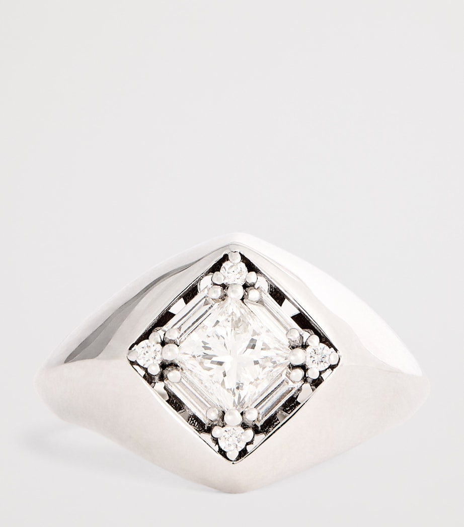 White Gold and Diamond Princess Diamond Signet Ring (Size 4) 18K WG/WD Image 4