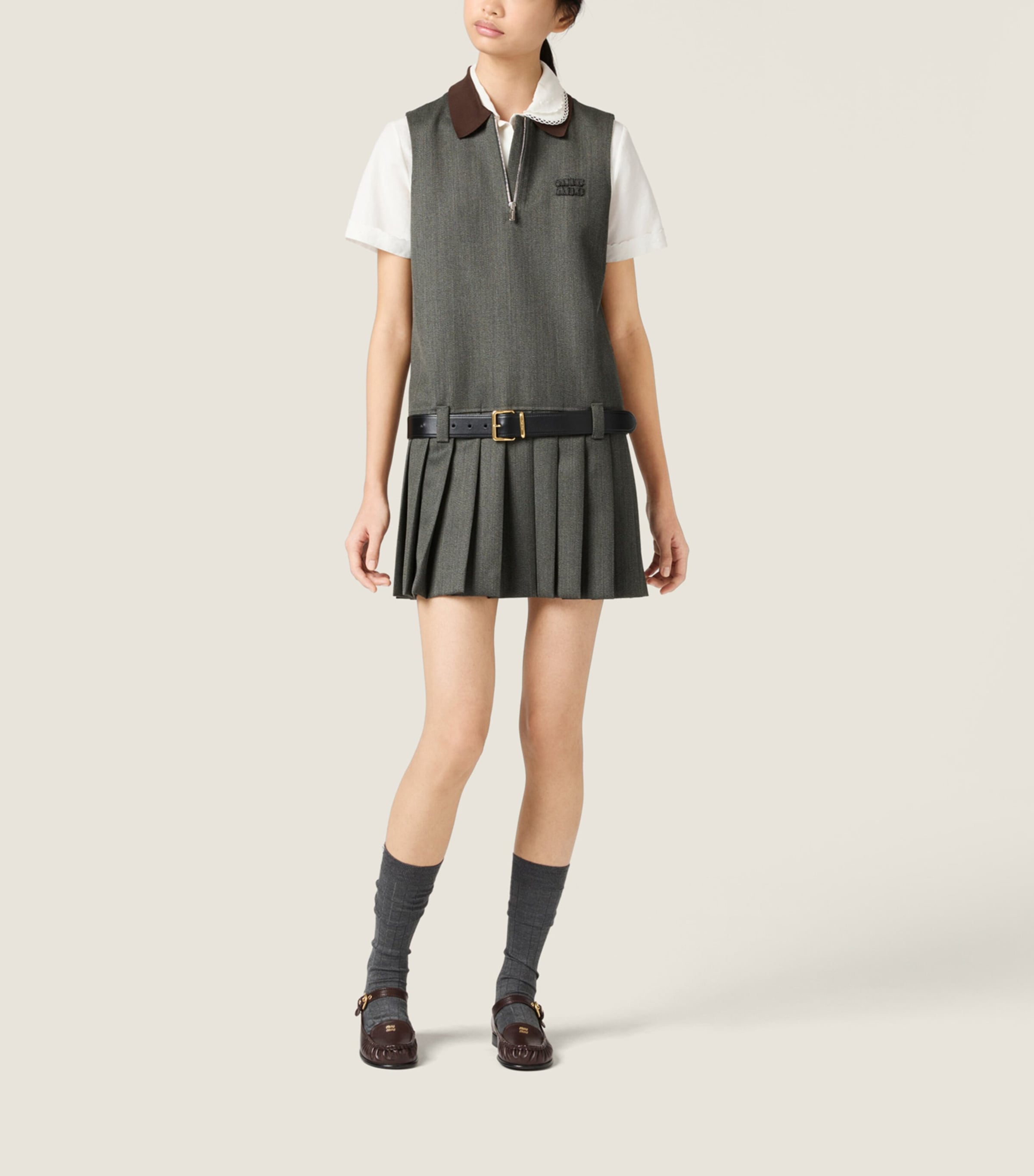 Miu Miu Womens Wool Pleated Mini Dress Image 2
