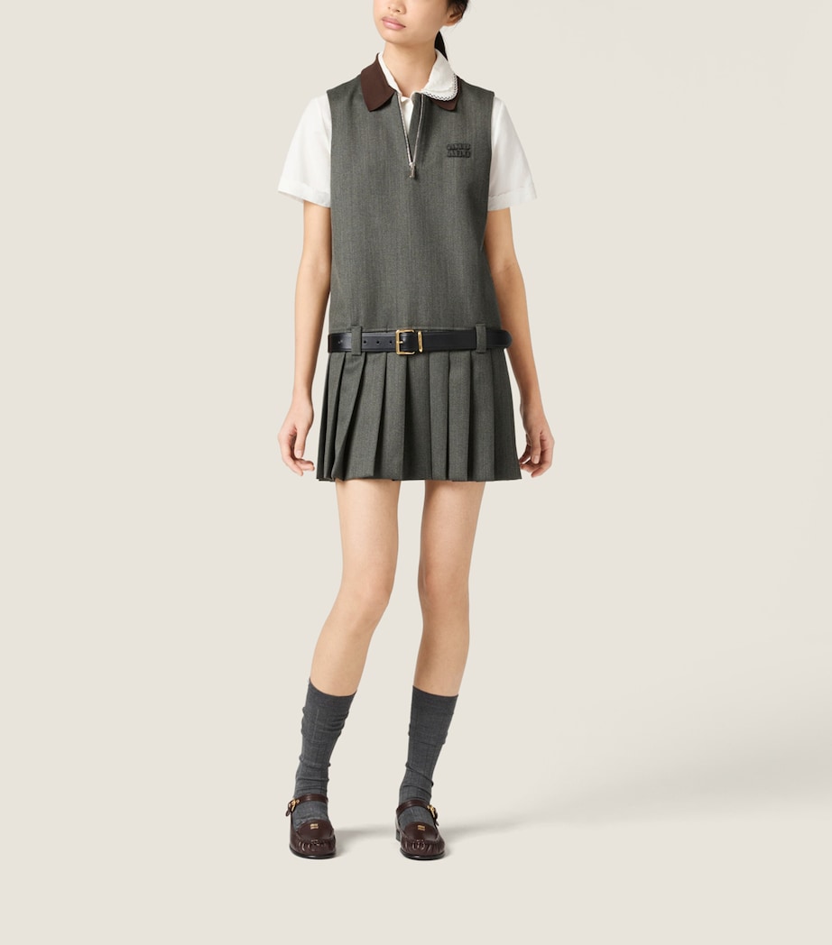 Miu Miu Womens Wool Pleated Mini Dress Image 2