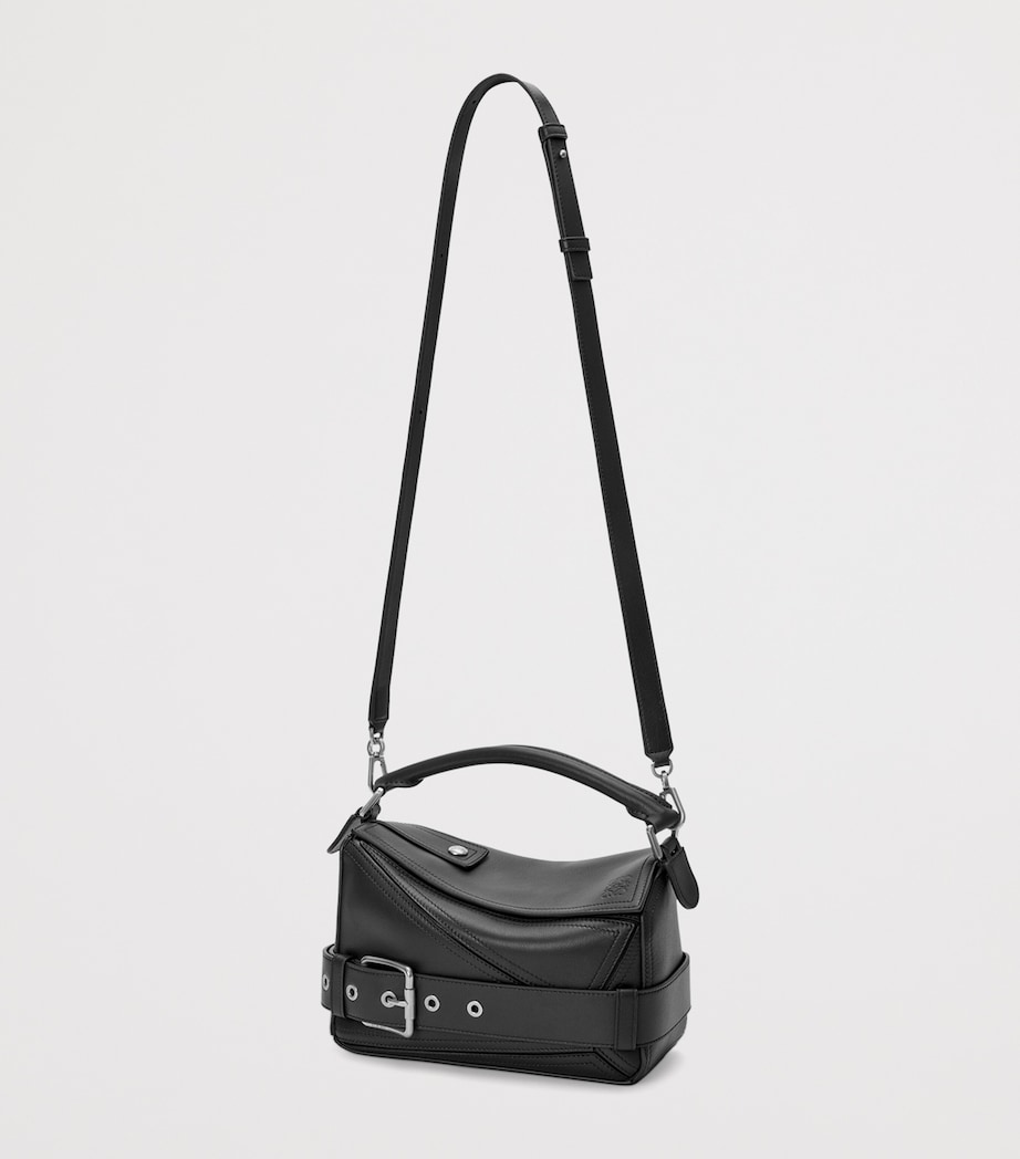 Small Leather Puzzle Biker Top-Handle Bag BLACK Image 7