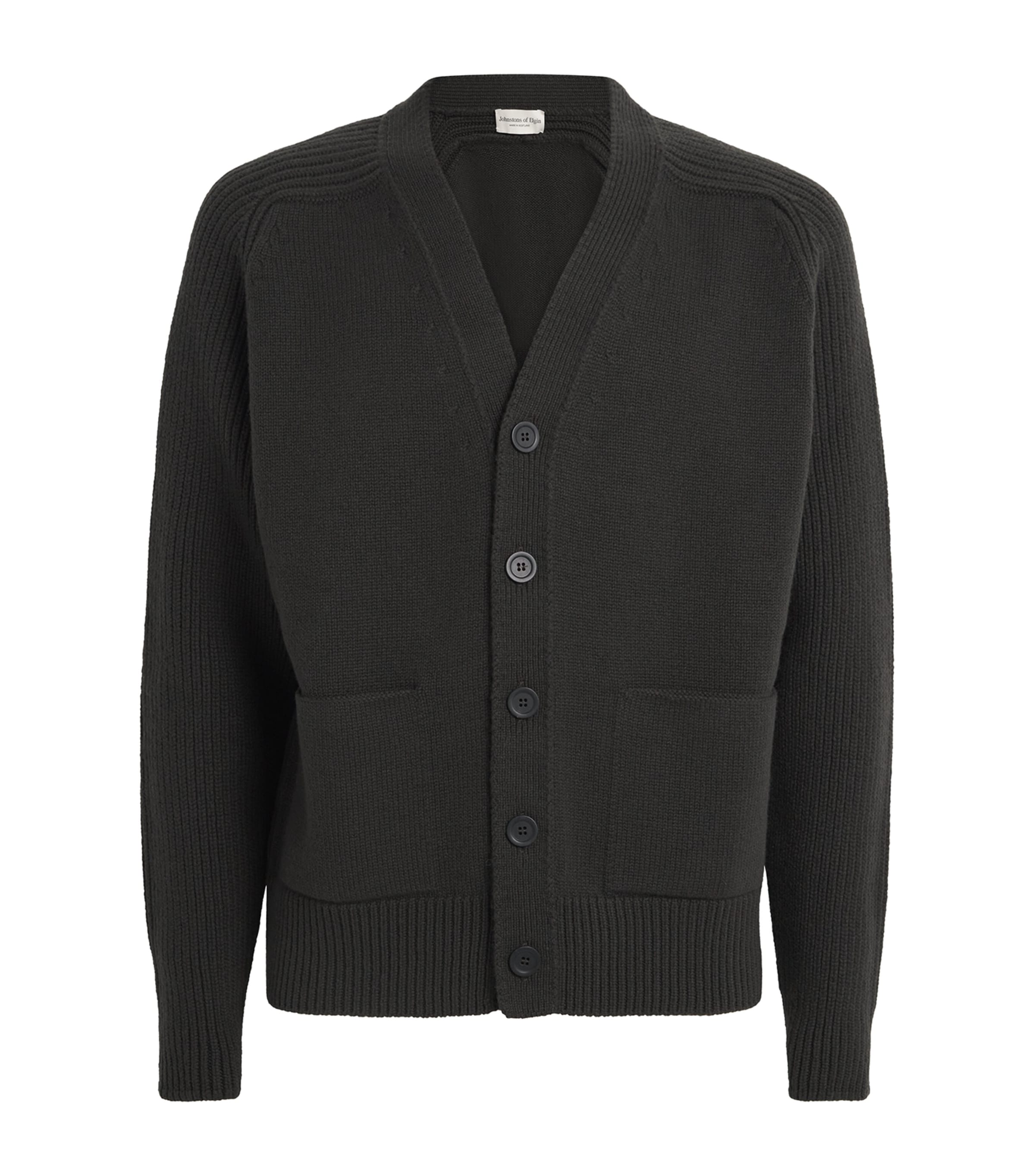 Johnstons Of Elgin Cashmere Ribbed Cardigan In Black