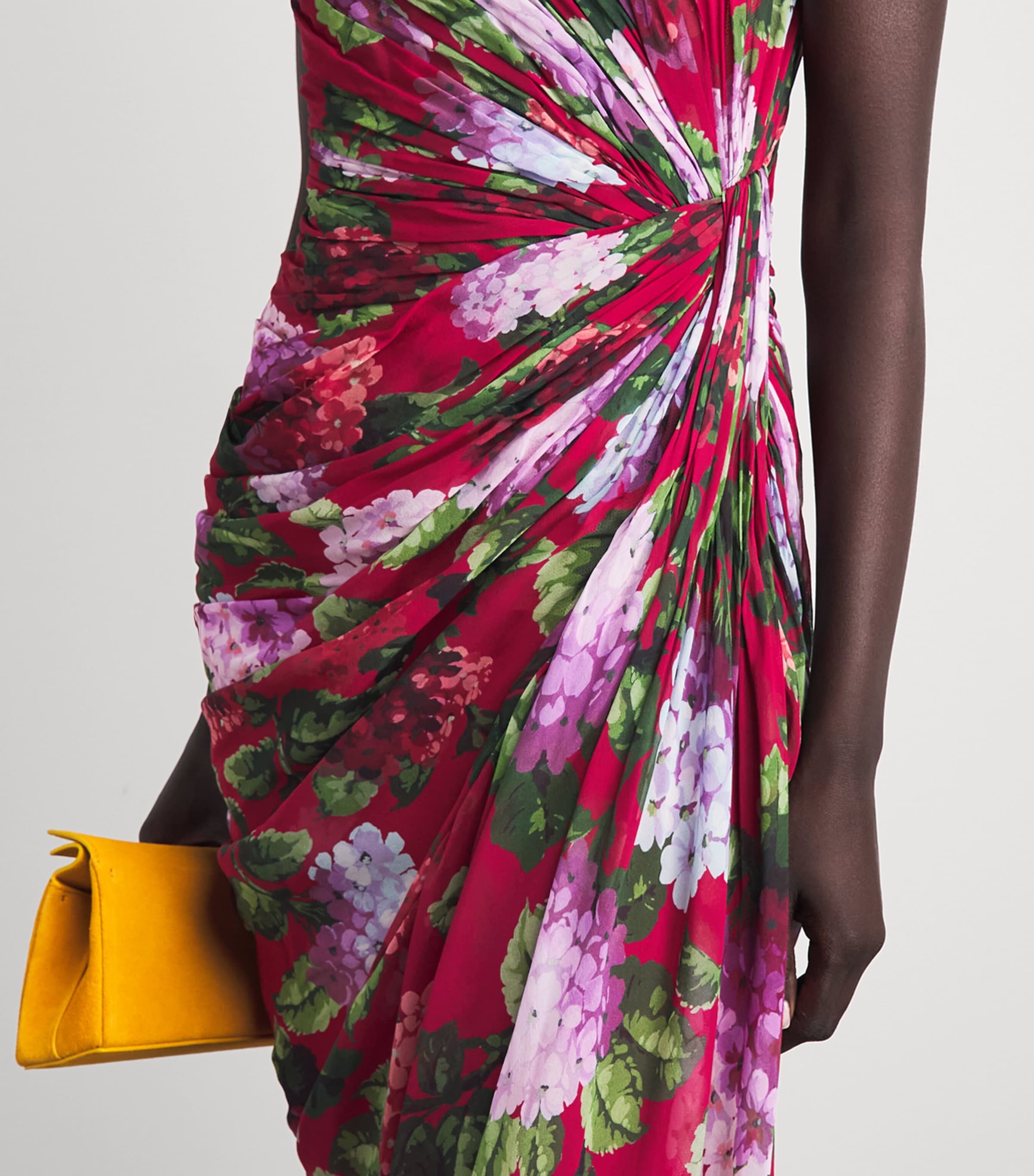 Carolina Herrera Womens Silk Floral Draped Midi Dress Cranberry/multi Image 3