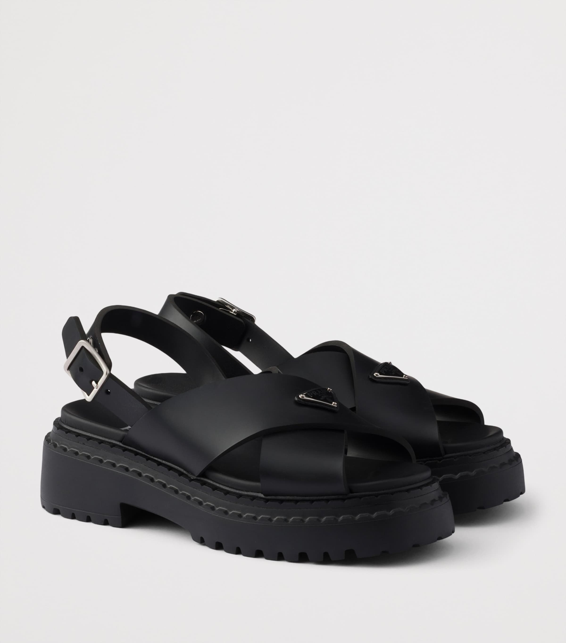 Prada Leather Crossover Platform Sandals 55 | Harrods UK