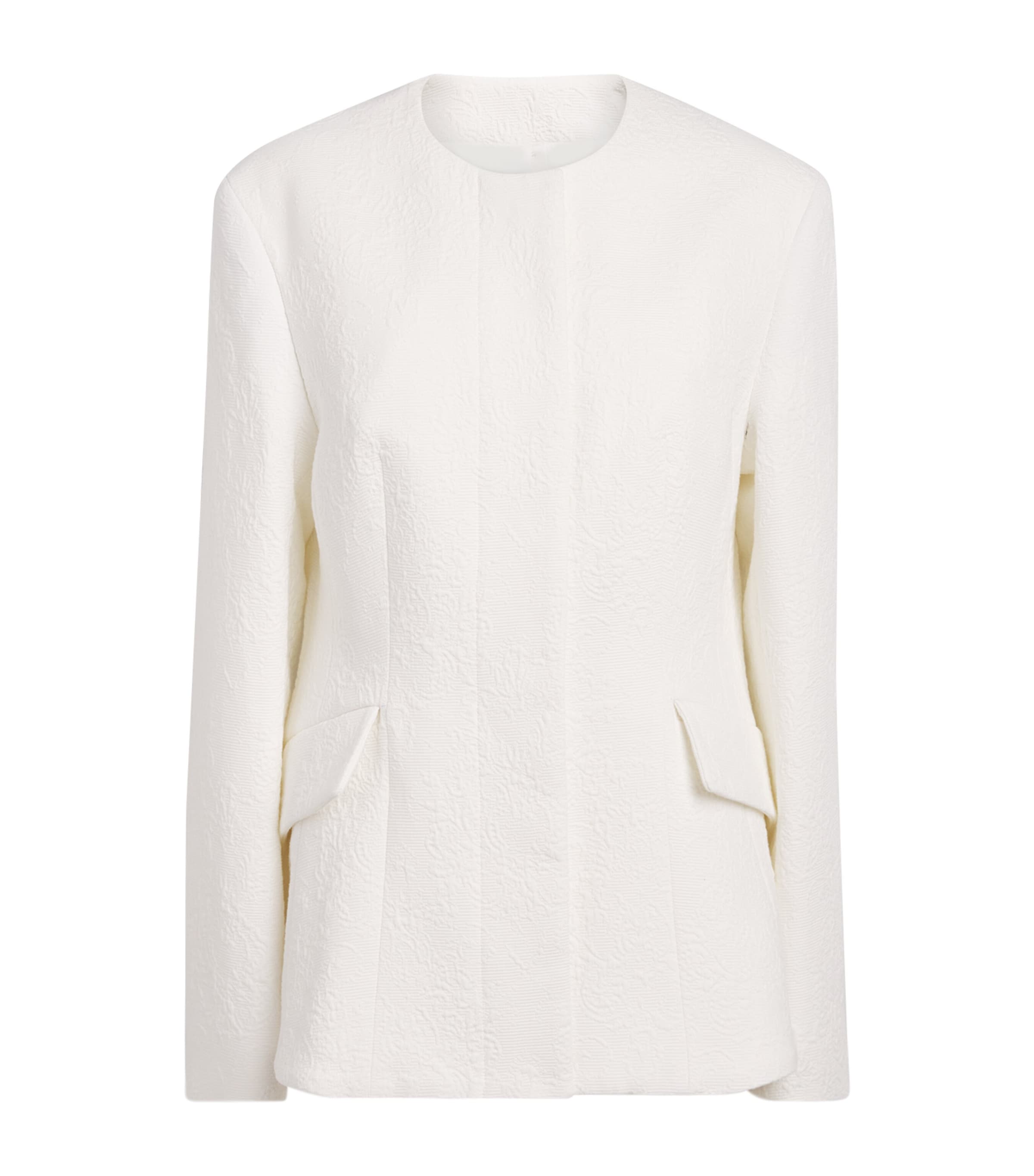 Toteme Womens Cotton Jacquard Longline Blazer Optic White Image 1