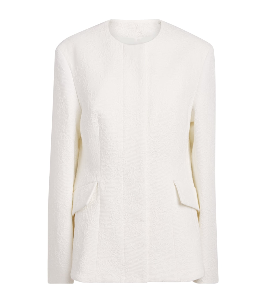 Toteme Womens Cotton Jacquard Longline Blazer Optic White Image 1