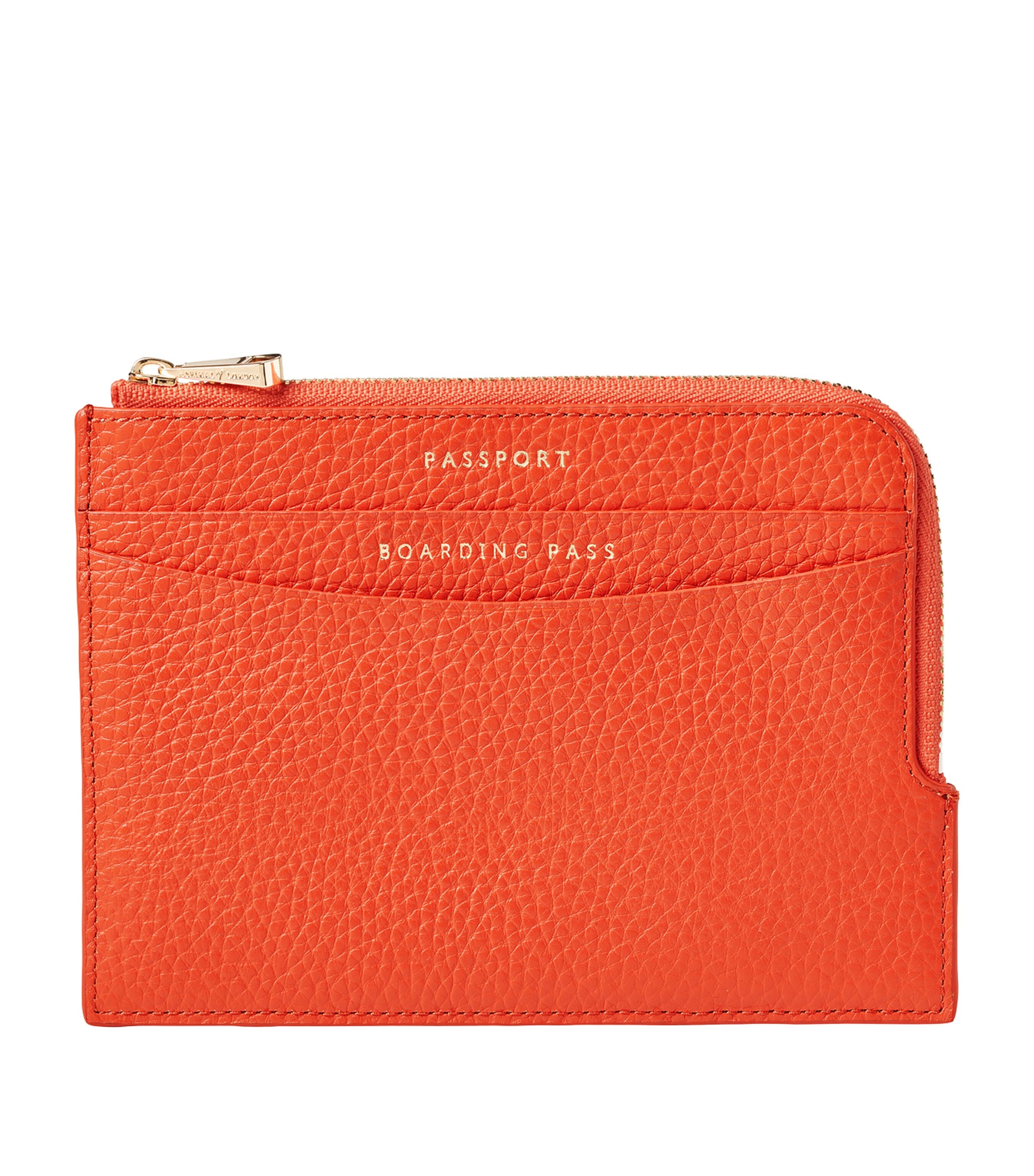 Aspinal Of London Orange Logo-embossed Zip-fastened Pebble-leather Travel Wallet In Orange