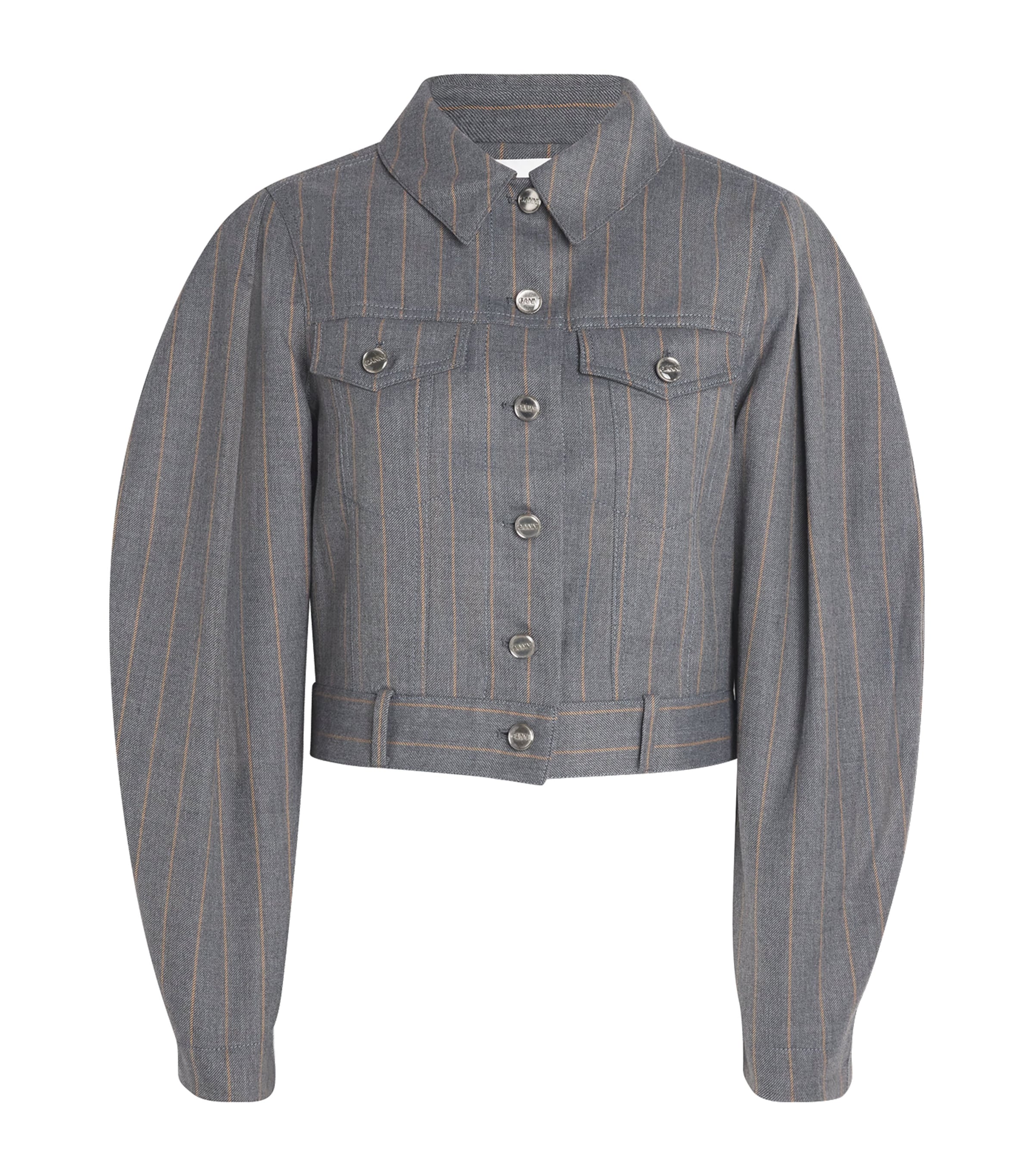 Ganni Brushed Wool Stripe Jacket In Gray