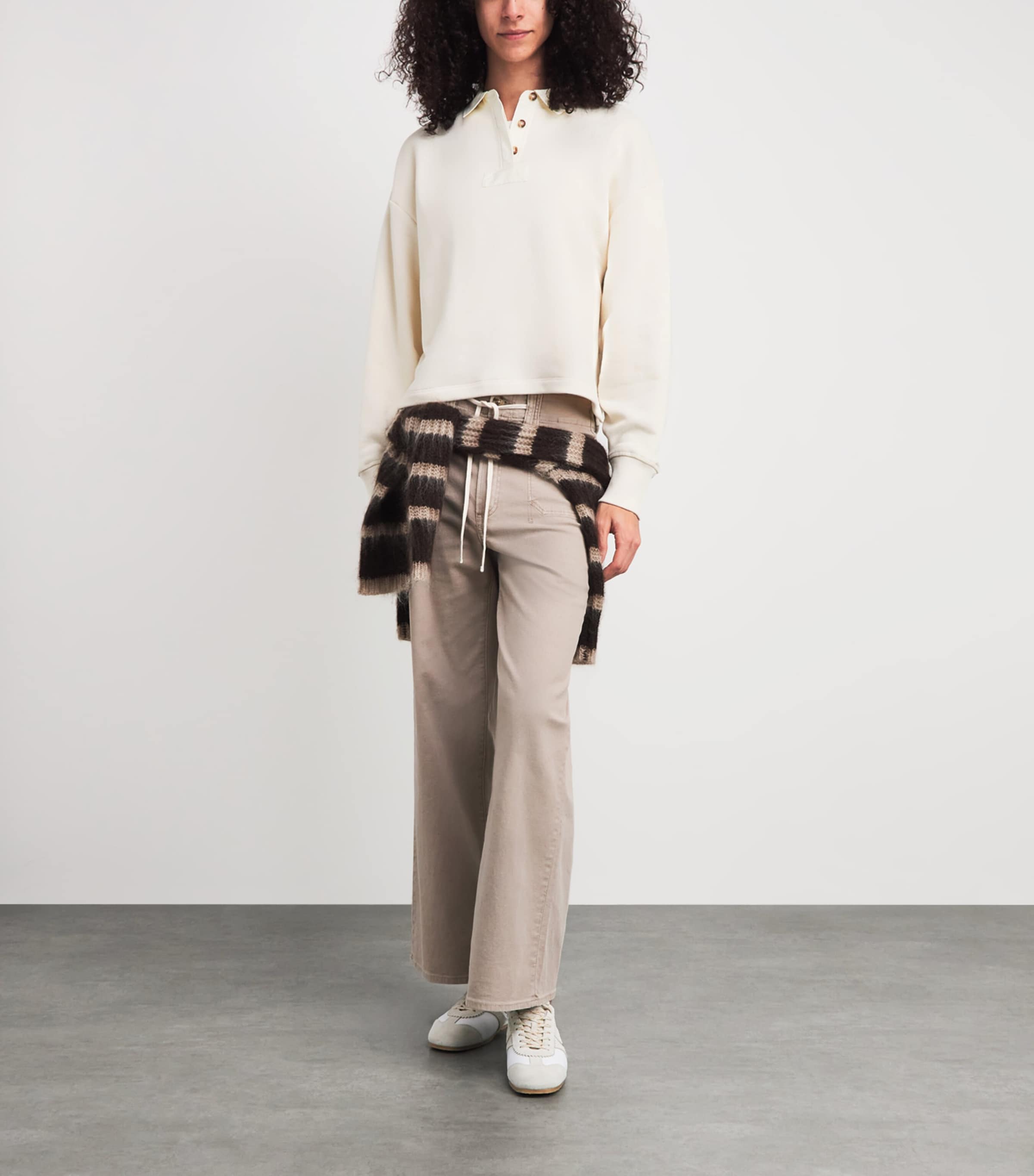 Rag & Bone Womens Cotton Terry Vintage Polo Sweatshirt Sand Image 2