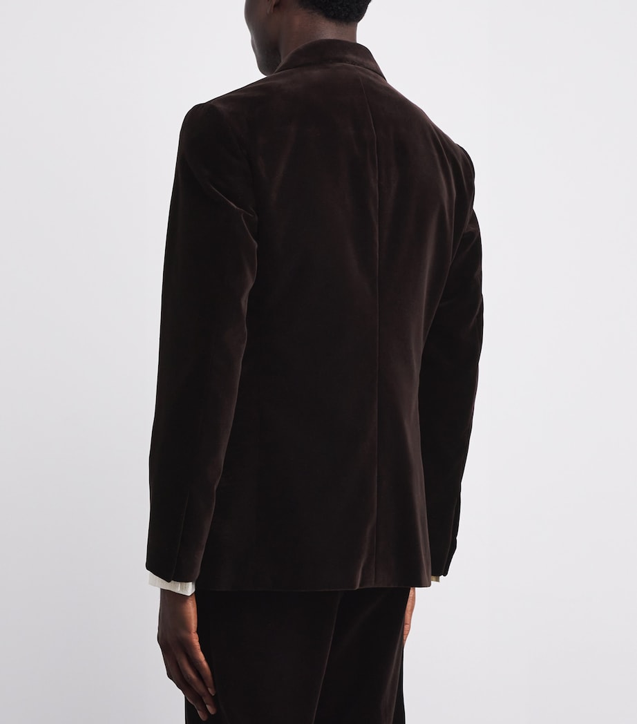 Velvet Double-Breasted Kent Suit Jacket DARK LUGGAGE BROWN Image 4