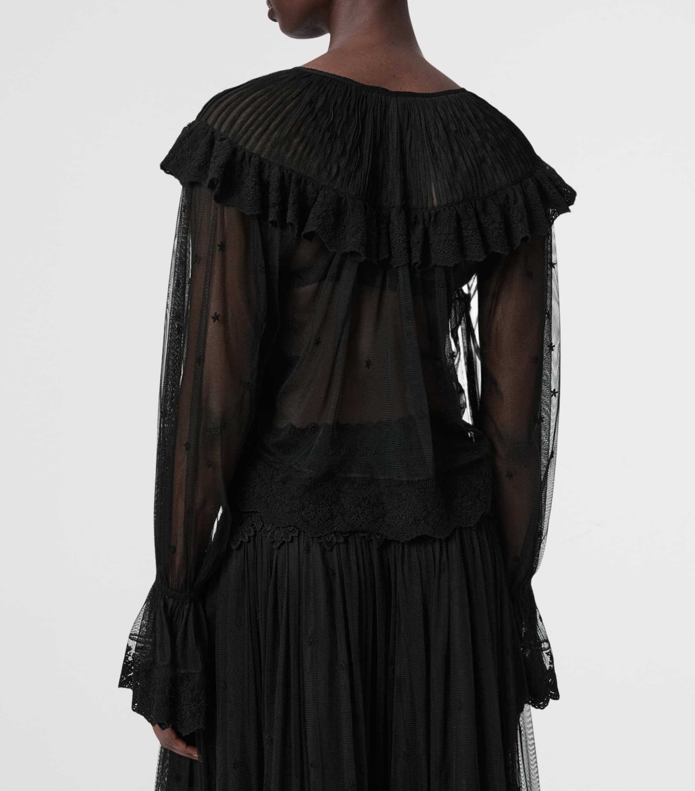 AllSaints Womens Mesh Trixie Blouse Jet Black Image 4
