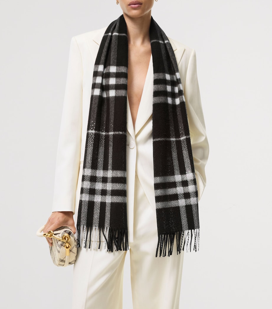 Burberry Cashmere Check Crystal-Embellished Scarf Black/calico Image 3