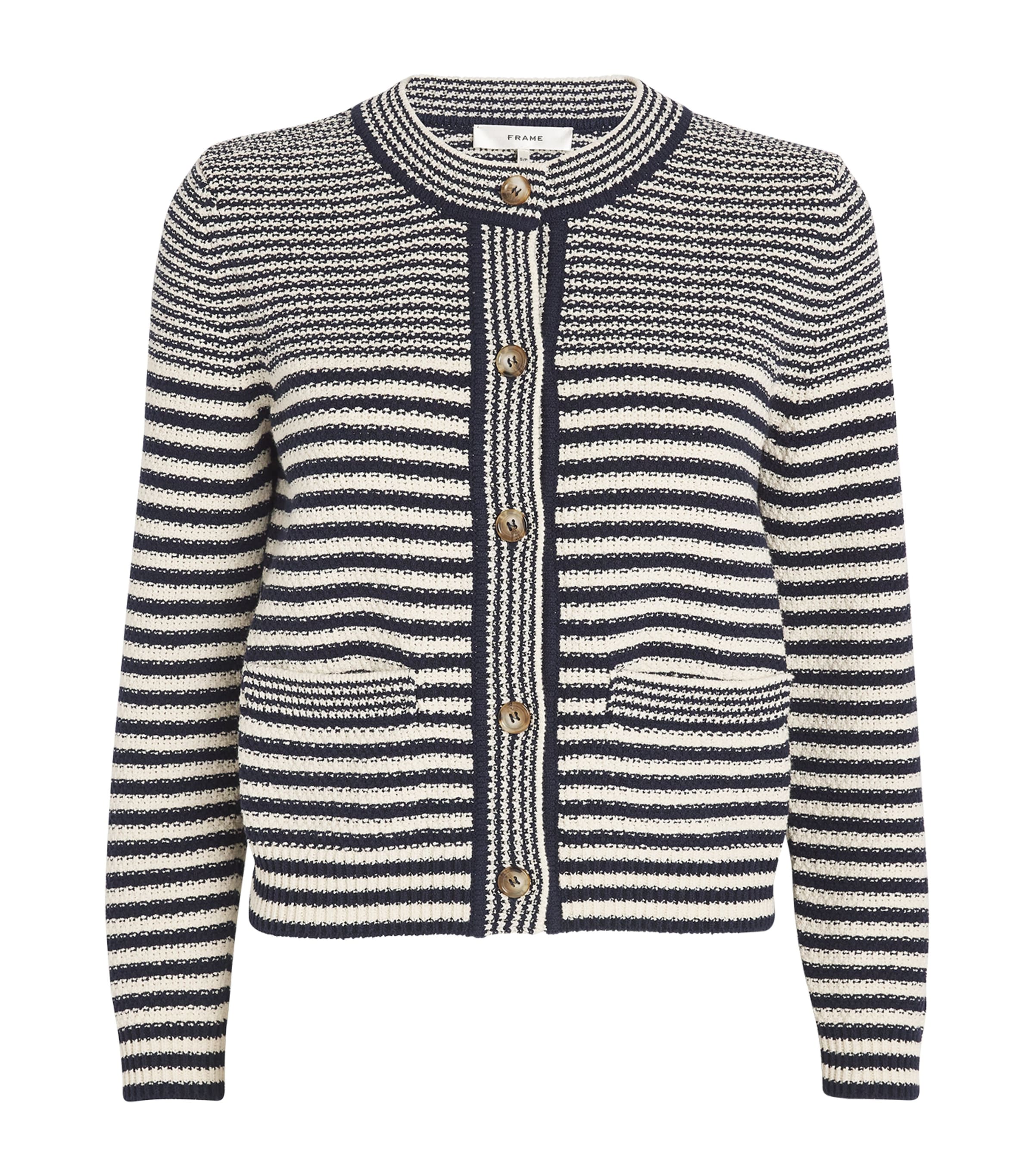 Frame Cotton-blend Striped Cardigan In Navy