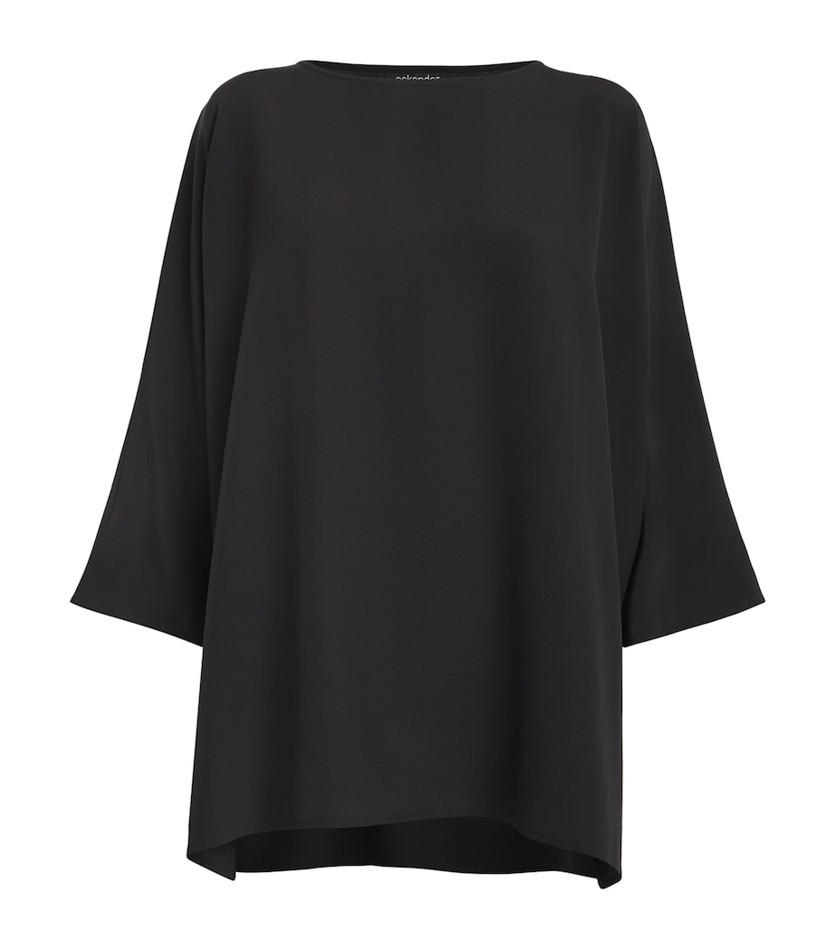 Silk Boat-Neck Top BLACK Image 1
