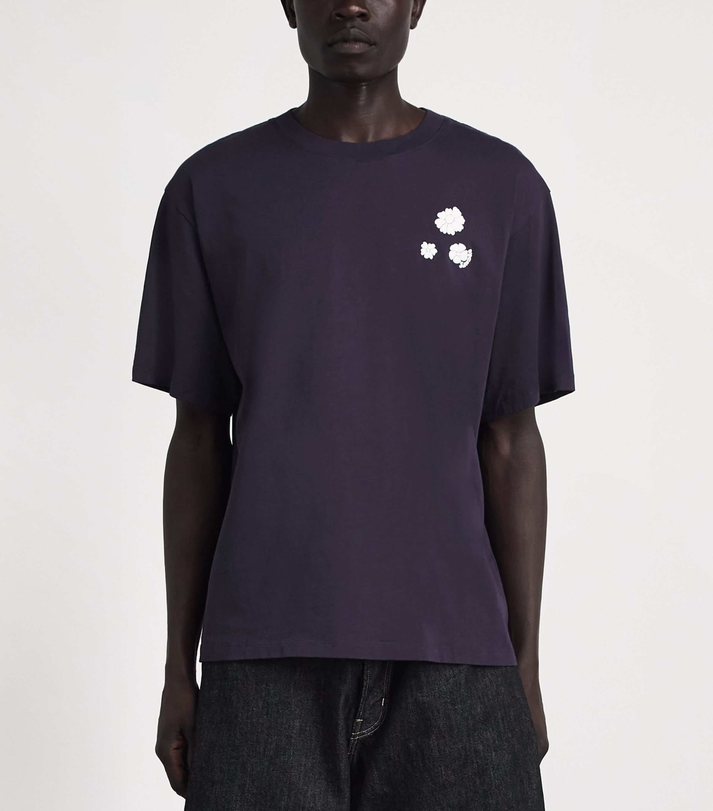 Sandro Paris Mens Cotton Flower Print T-Shirt Navy Blue Image 4