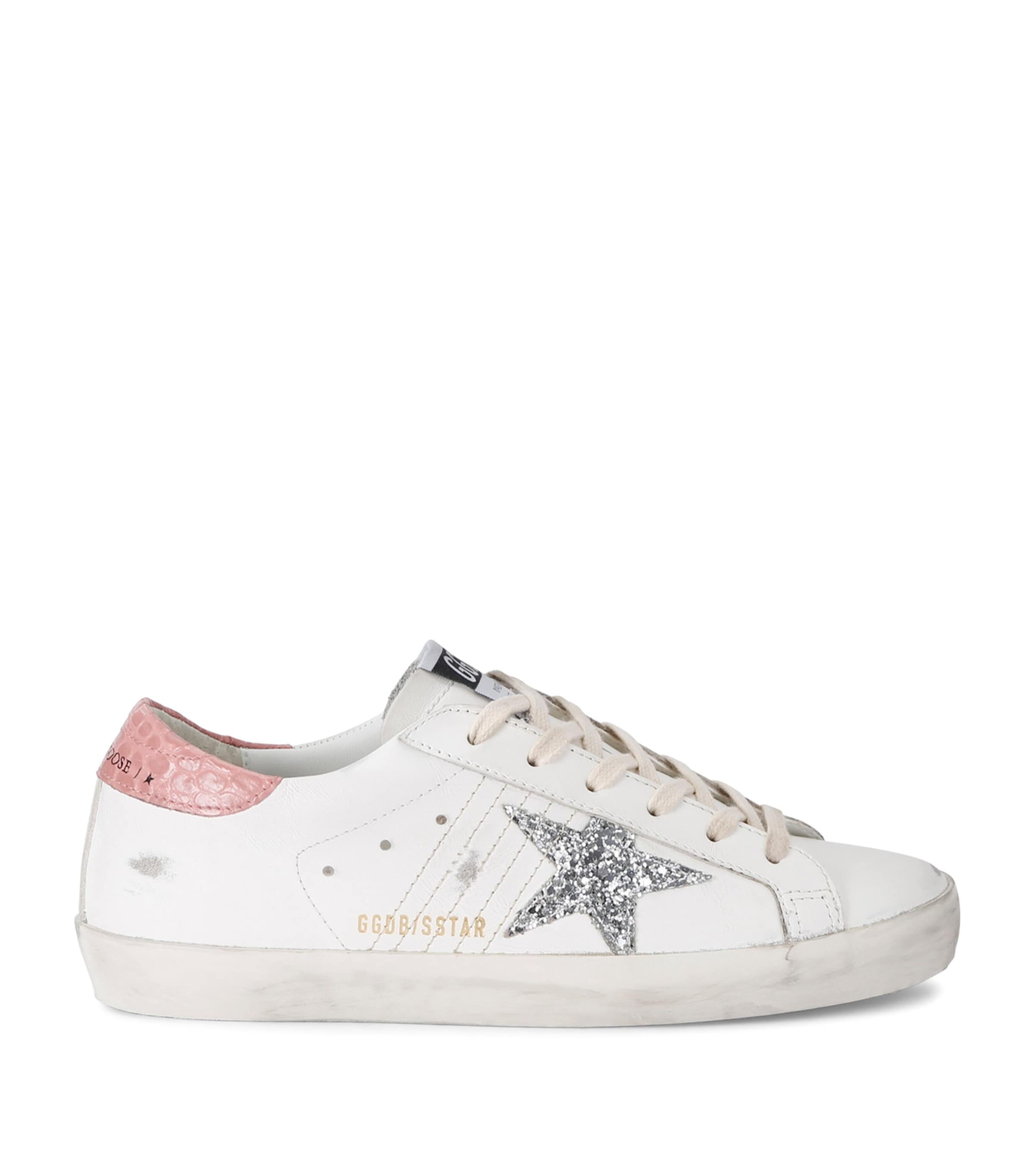 Shop Golden Goose Leather Croc-embossed Super-star Sneakers In Pink