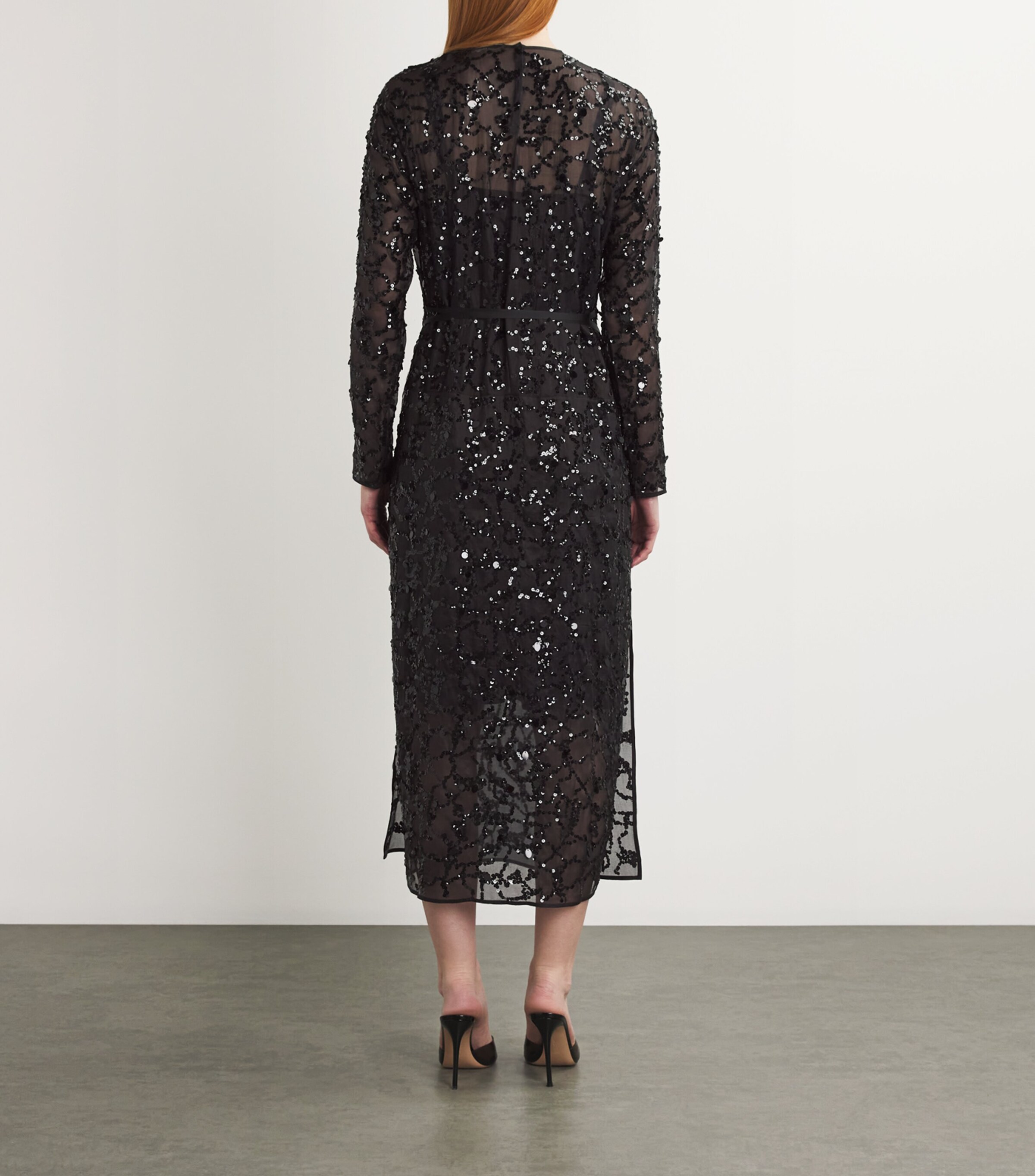 Fabiana Filippi Womens Silk Sequin-Embroidered Midi Dress Nero Image 4