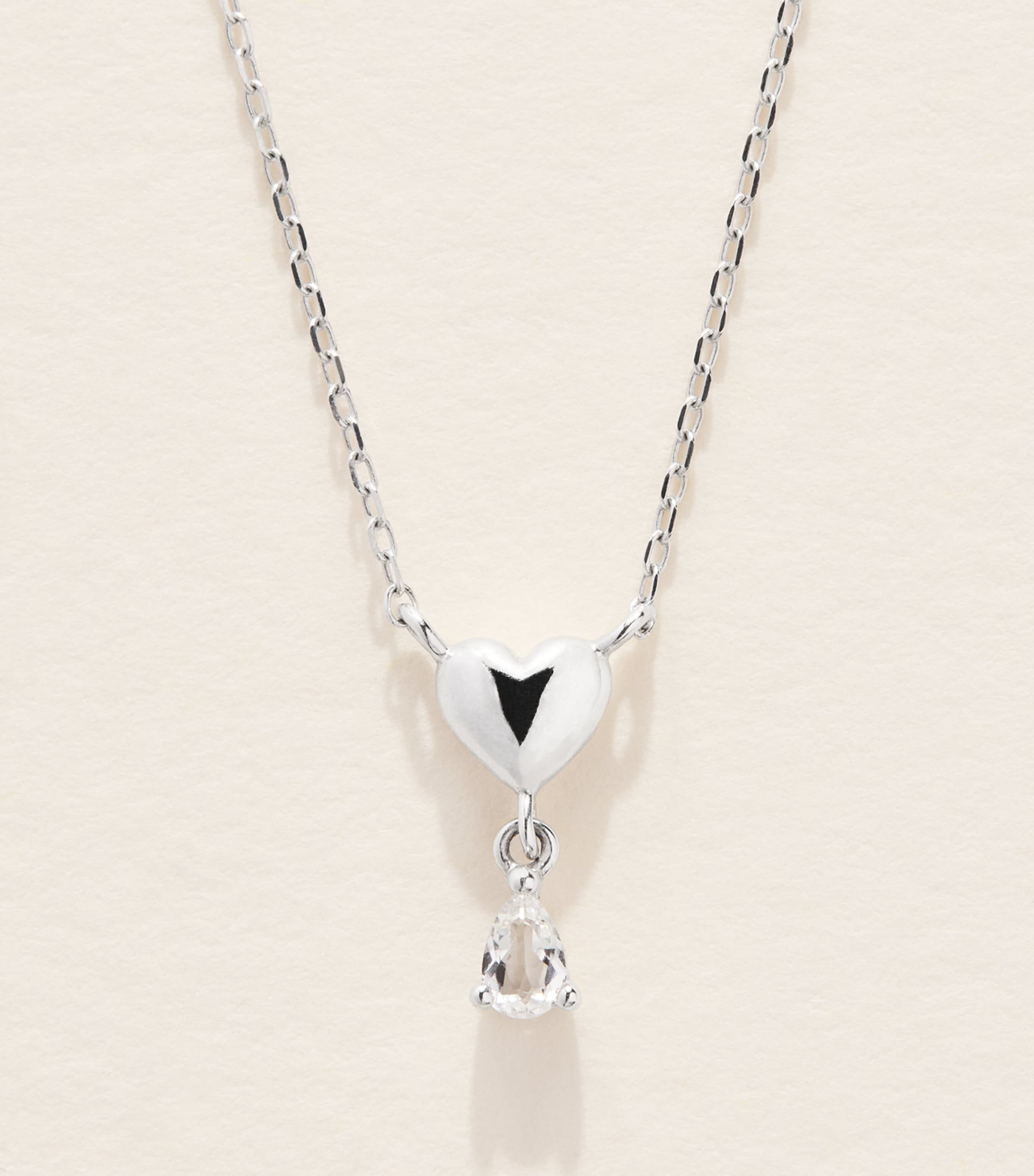 Astrid & Miyu White Gold and Topaz Heart Necklace White Gold Image 1