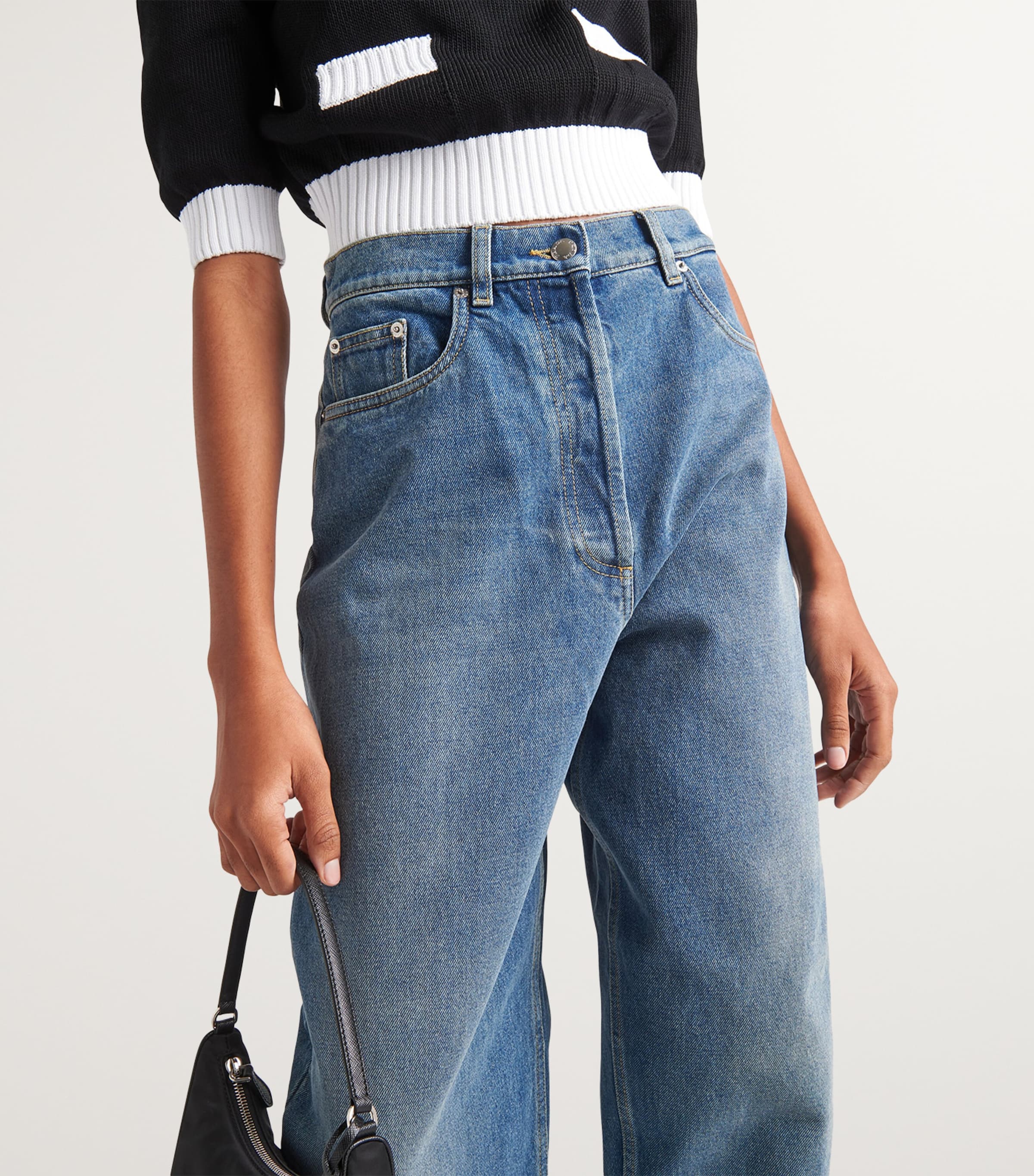 Prada Womens Triangle Wide-Leg Jeans Image 3