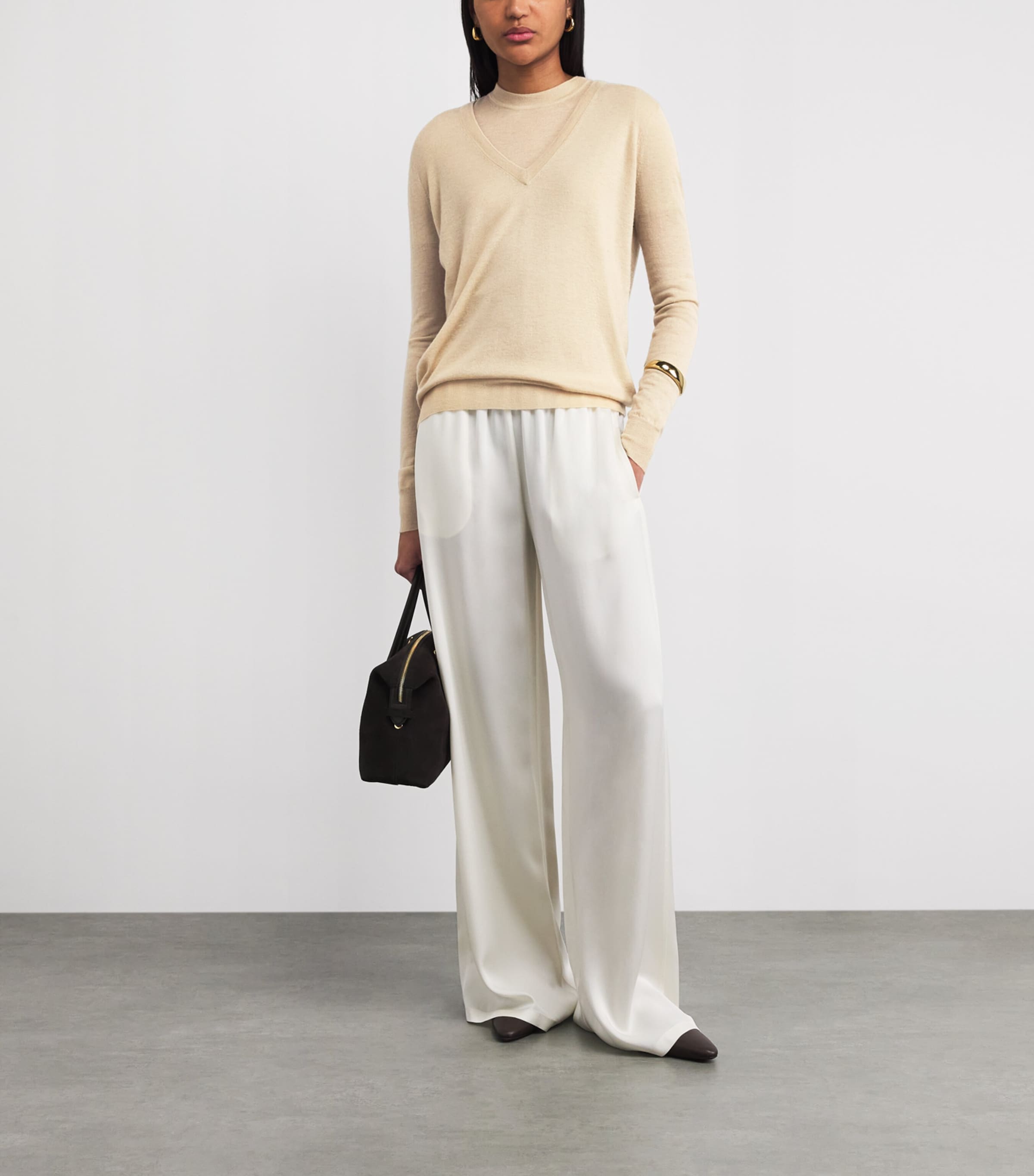 Joseph Womens Cashmere Cashair V-Neck Sweater Powder Image 2