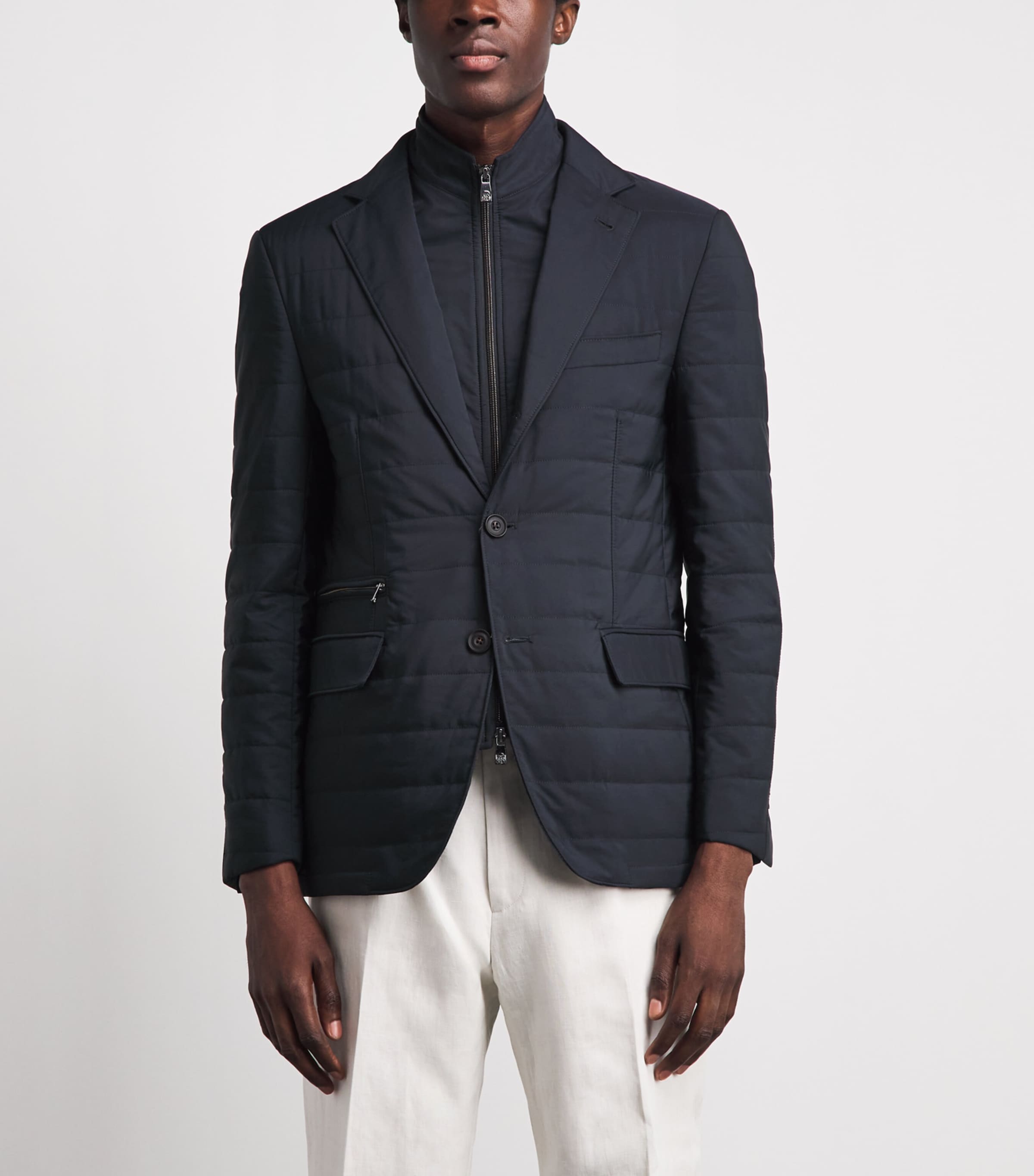 Corneliani Mens Technical Quilted Blazer Dark Blue Image 4