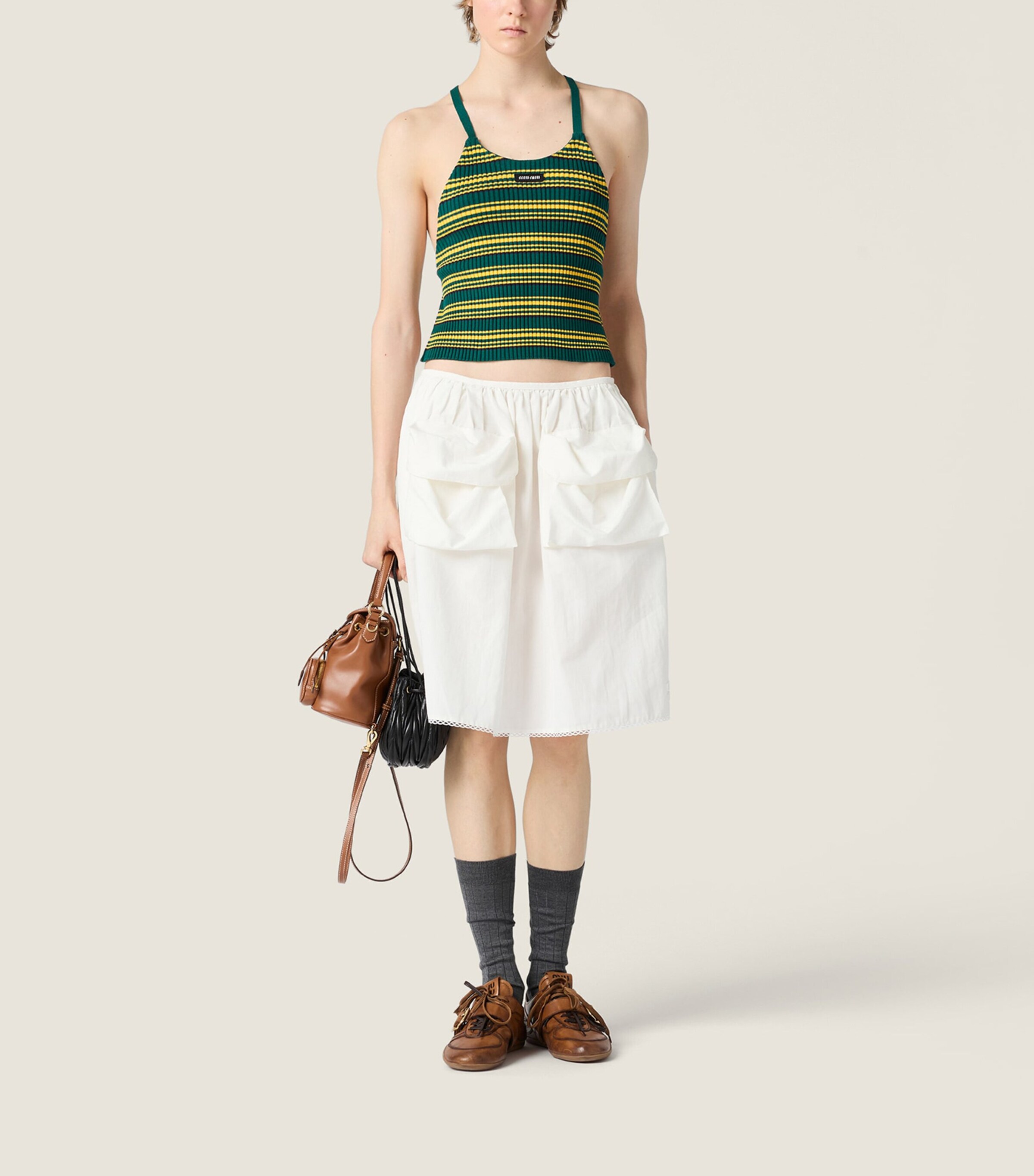 Miu Miu Womens Cotton Stripe Tank Top Green Image 2