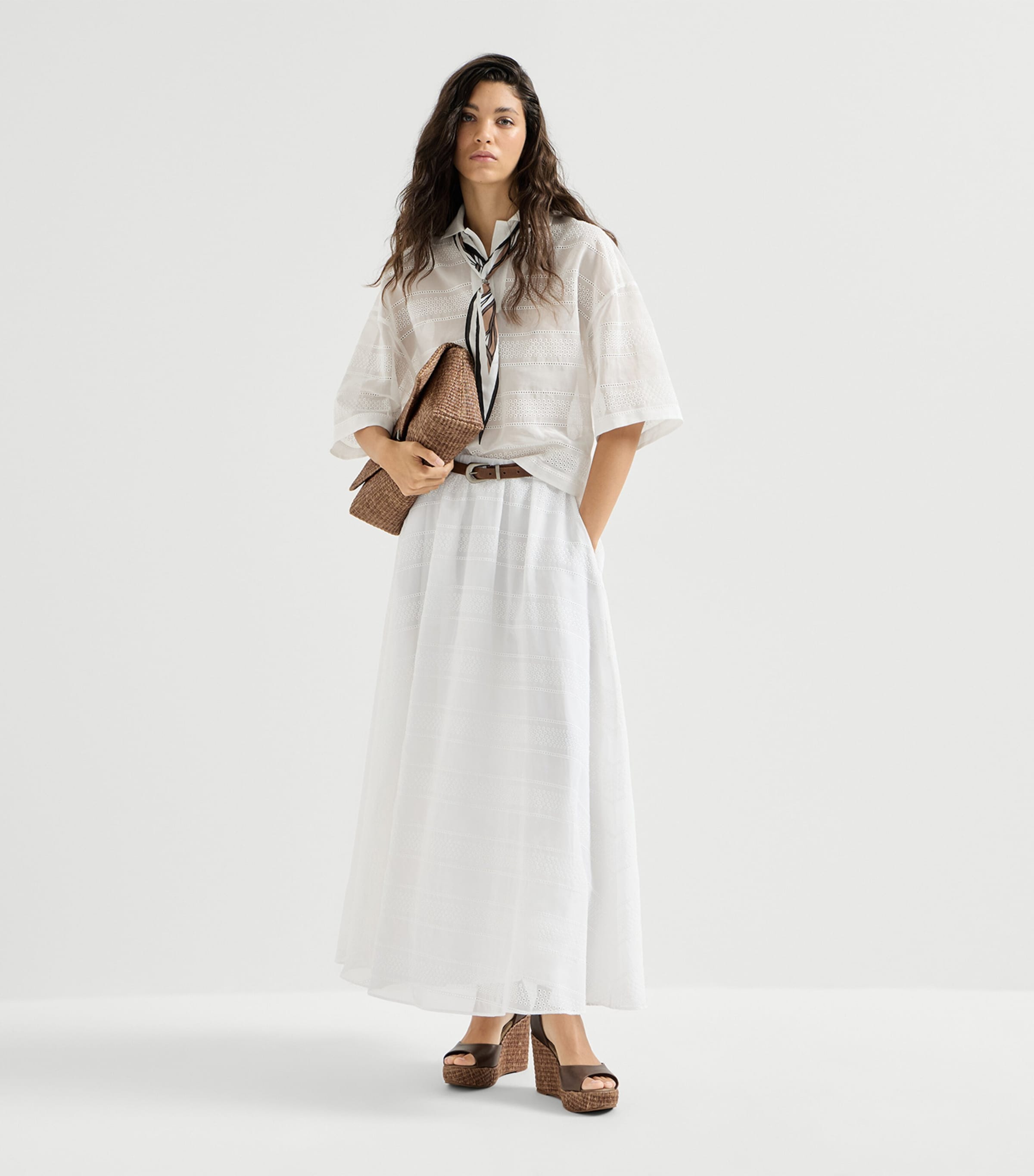 Brunello Cucinelli Womens Cotton Broderie Anglaise Maxi Skirt Image 2