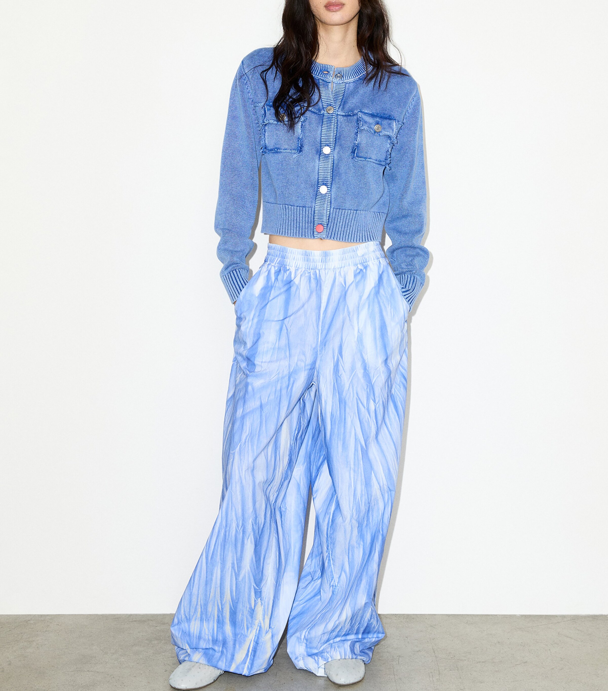 MAX&Co. Womens Cotton Tie-Dye Straight Trousers Light Blue Image 5