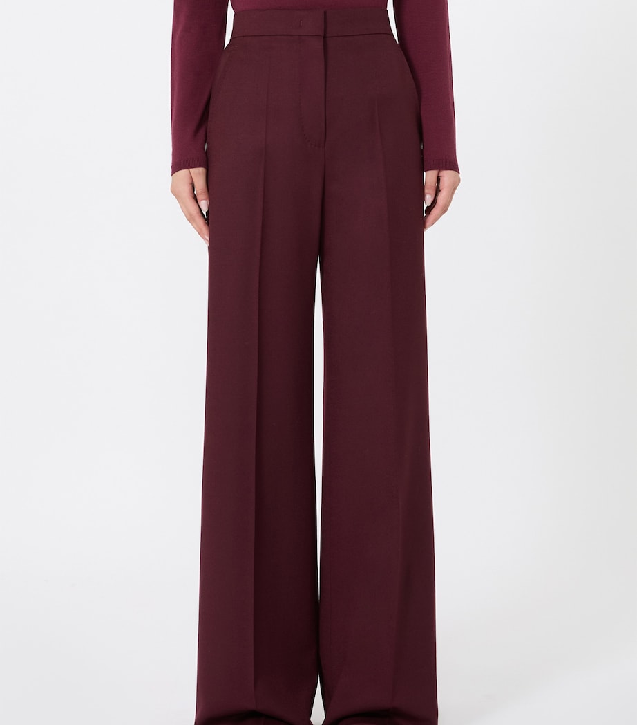 Max Mara Womens Virgin Wool Wide-Leg Trousers Wine Coloured Image 3