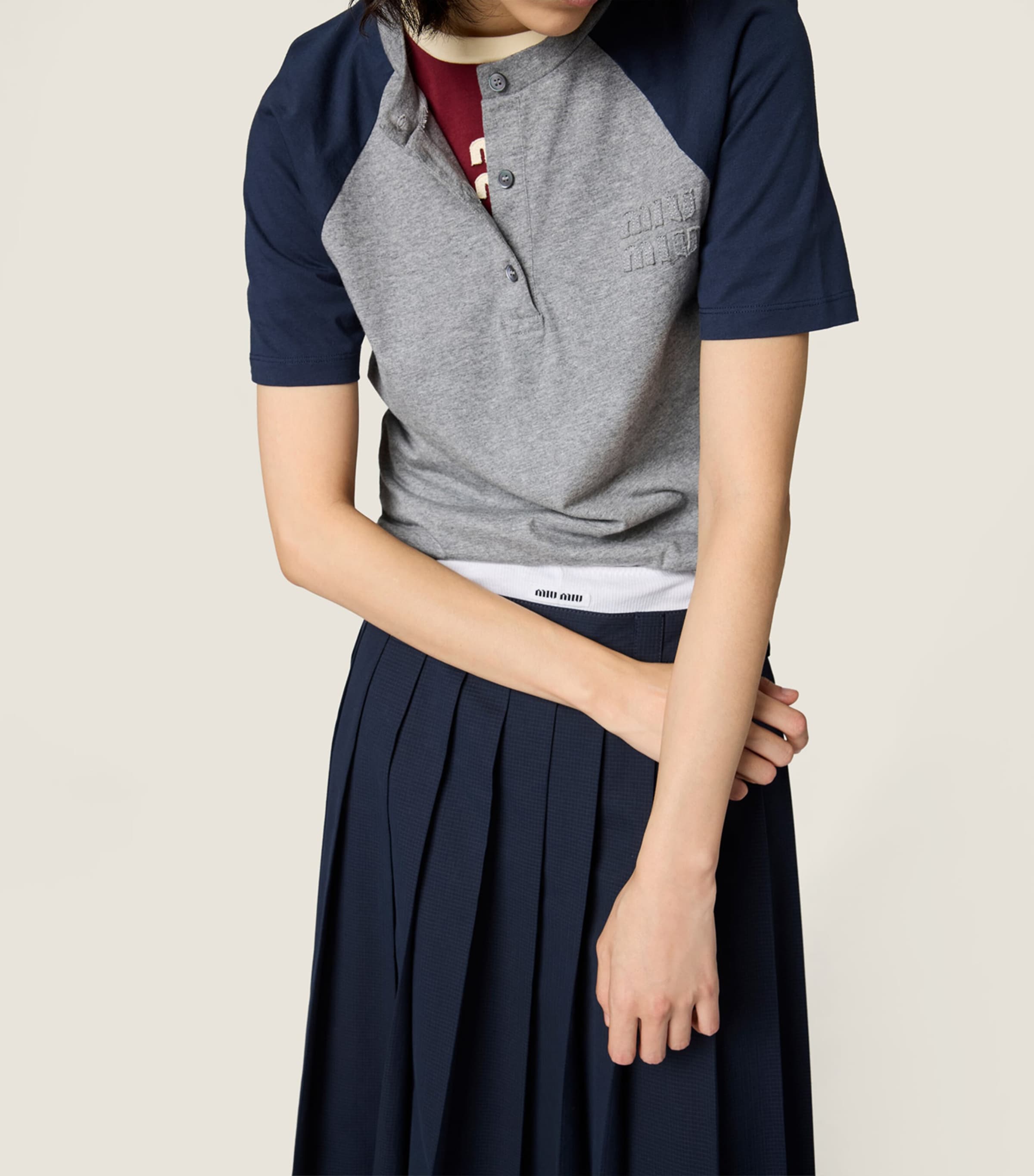 Miu Miu Womens Cotton Jersey Henley T-Shirt Image 5