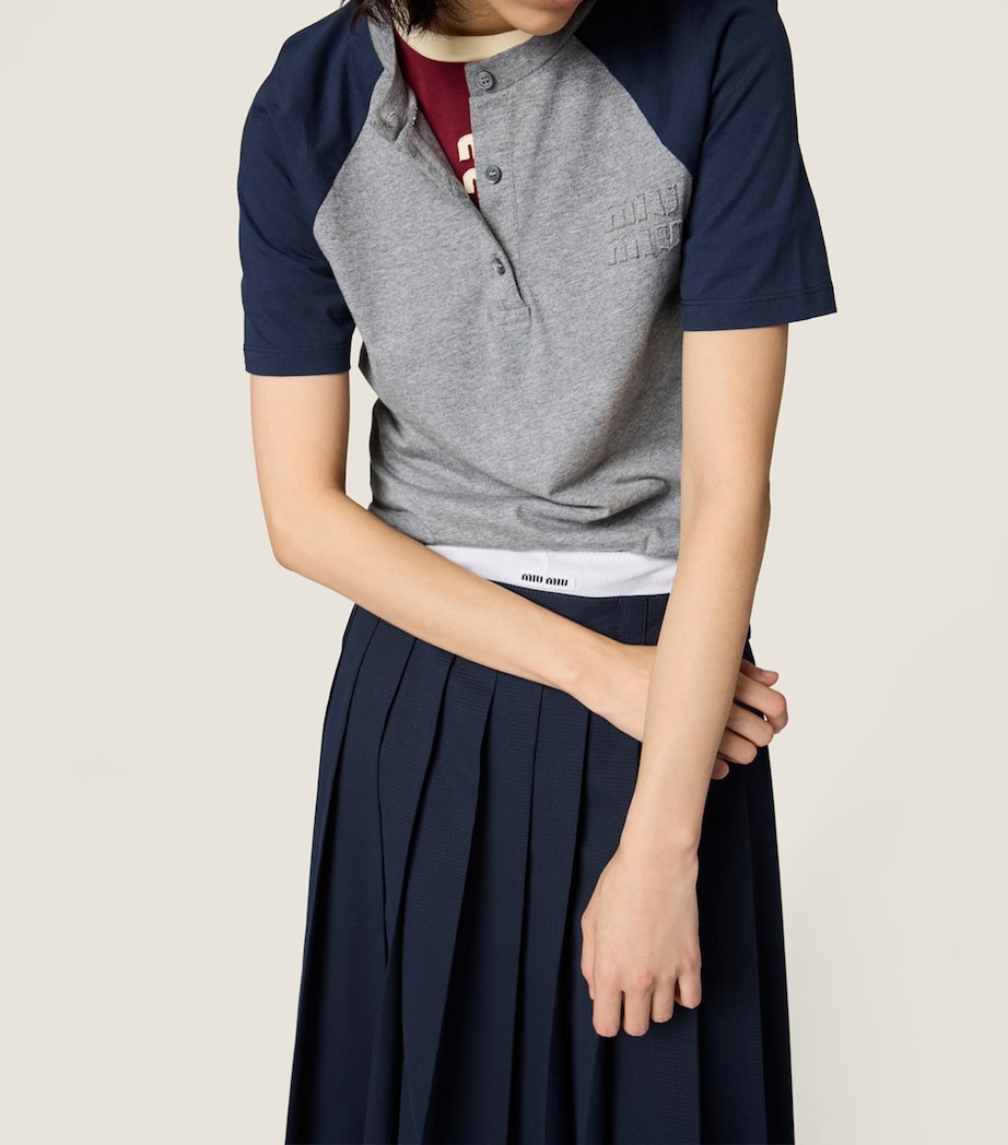 Miu Miu Womens Cotton Jersey Henley T-Shirt Image 5