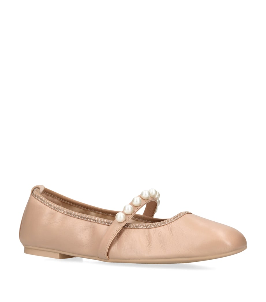 Stuart Weitzman Pearl-Embellished Goldie Ballet Flats Tan Image 3