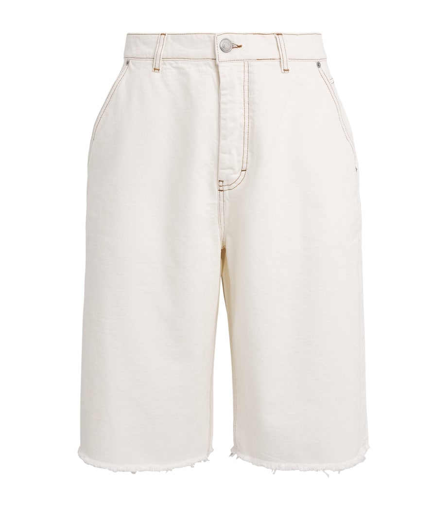 AMI Paris Mens Contrast-Stitch Oversized Denim Shorts Blanc Creme Image 1