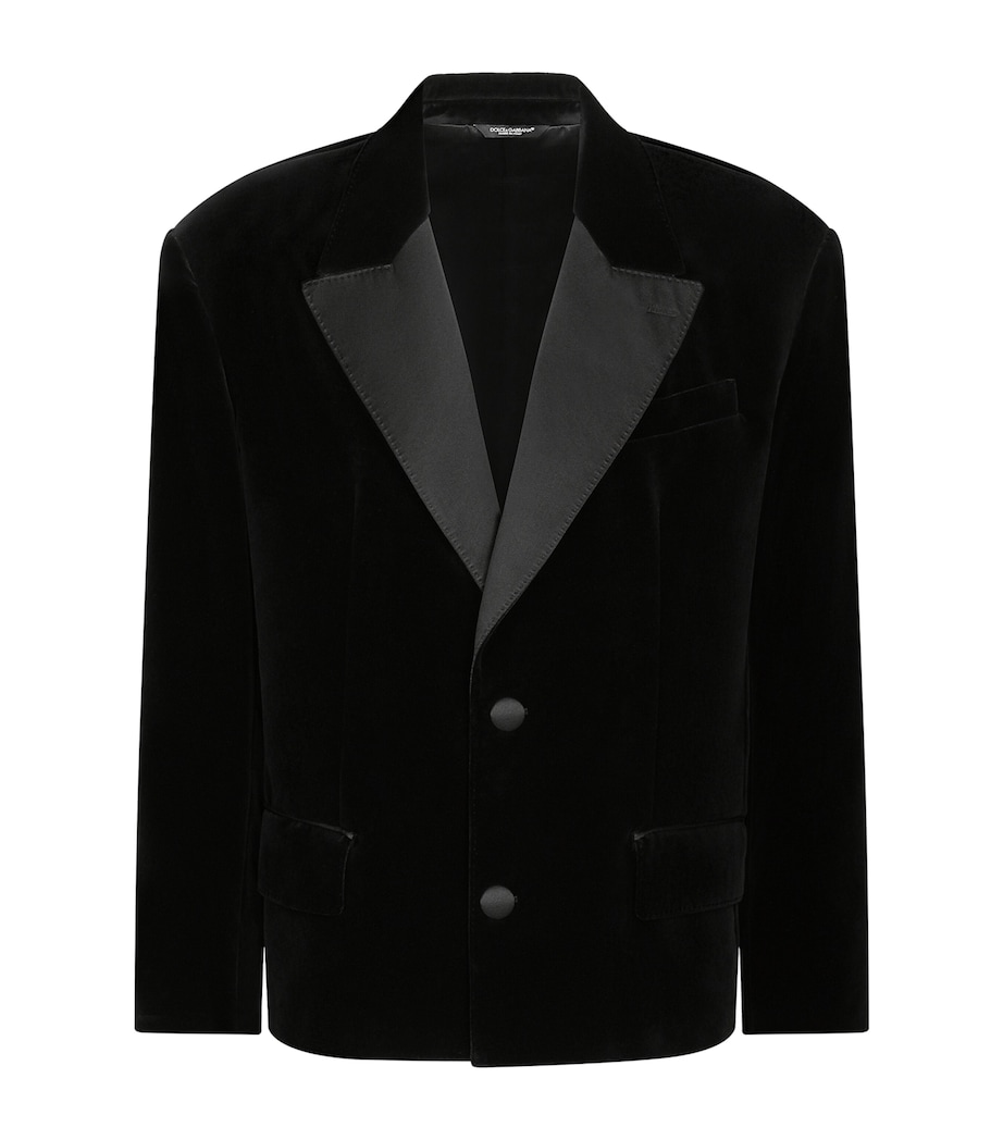 Dolce&Gabbana Mens Velvet Oversized Cropped Blazer Black Image 1