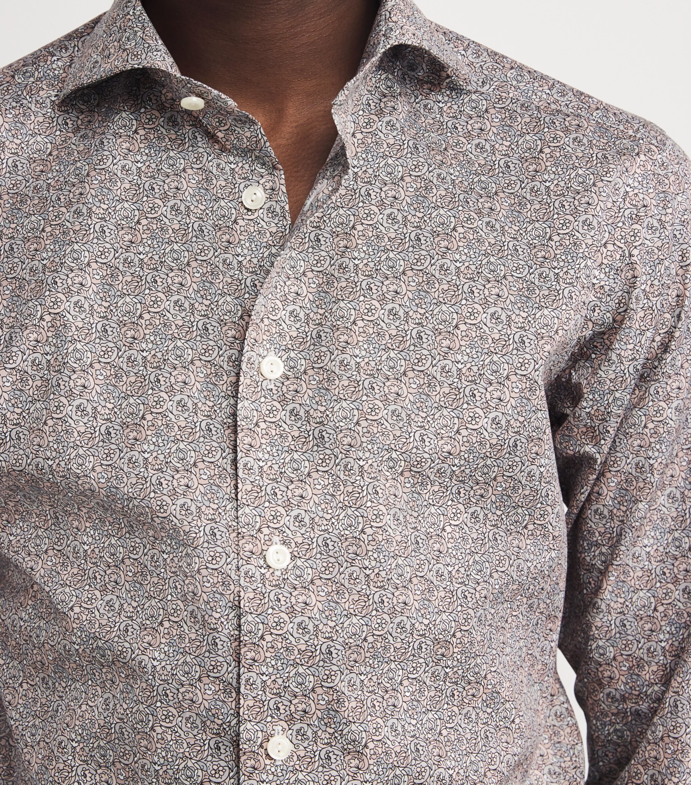Eton Mens Signature Twill Floral Slim Shirt Beige Image 6