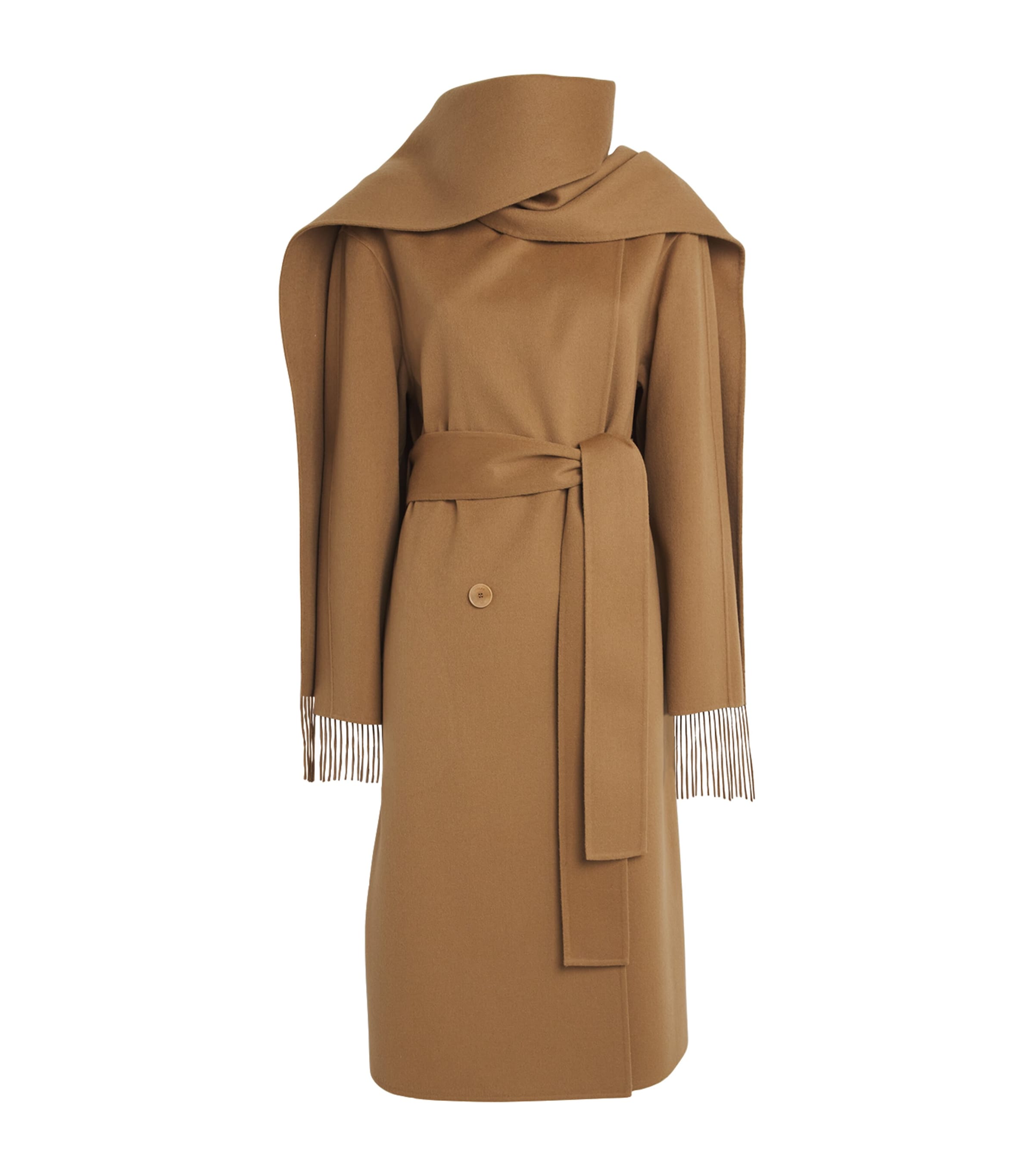 Joseph Lepage Fringed Scarf-detailed Double-breasted Wool And Silk-blend Coat In Brown