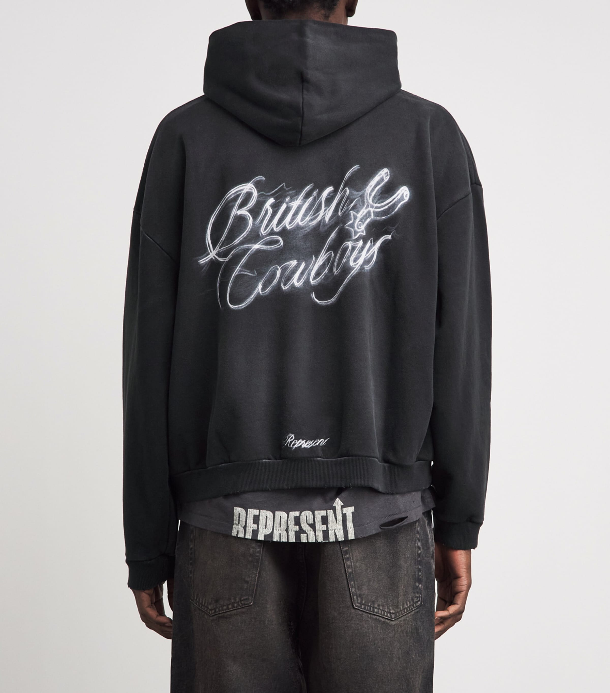 Represent Mens Cotton Flaming Stag Hoodie Stained Black Image 5