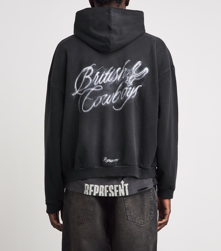Represent Mens Cotton Flaming Stag Hoodie Stained Black Image 5
