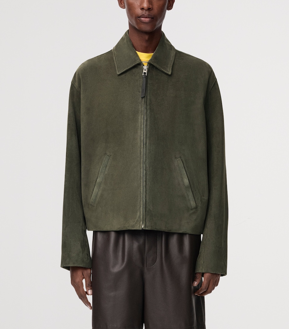 LOEWE Mens Suede Zip-Up Jacket Khaki Green Image 3