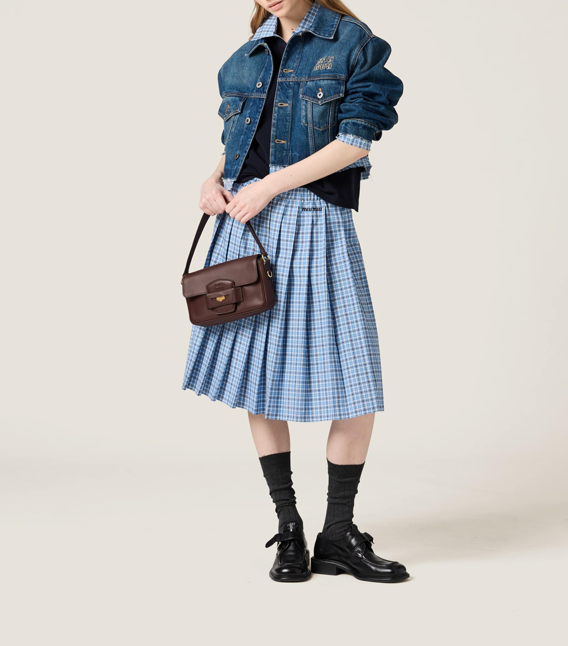 Miu Miu Womens Cotton Pleated Midi Skirt Image 2