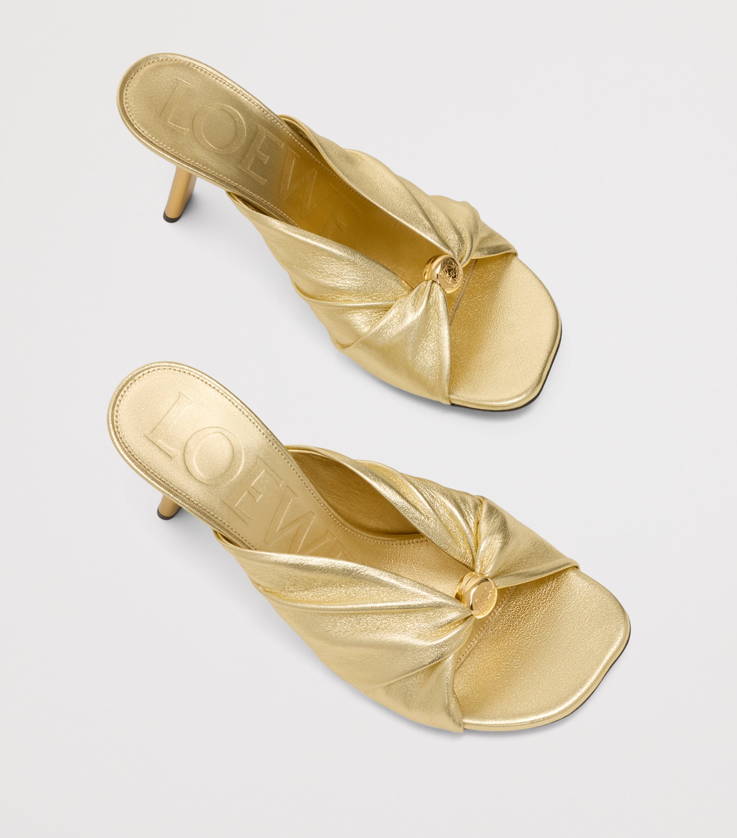 LOEWE x Paula's Ibiza Metallic Leather Pebble Heeled Mules 90 Gold Image 3