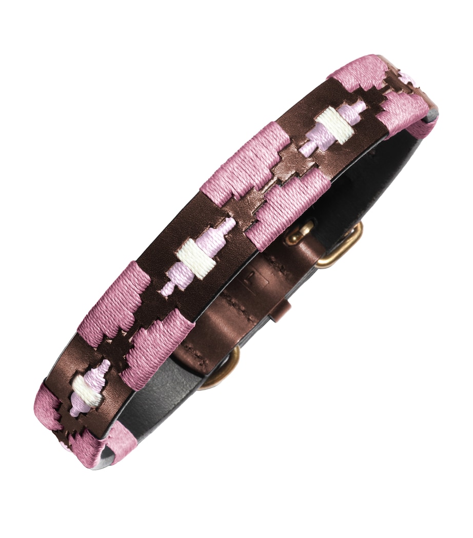 PAMPEANO Leather Flores Dog Collar (Small) Pink And Brown Image 1