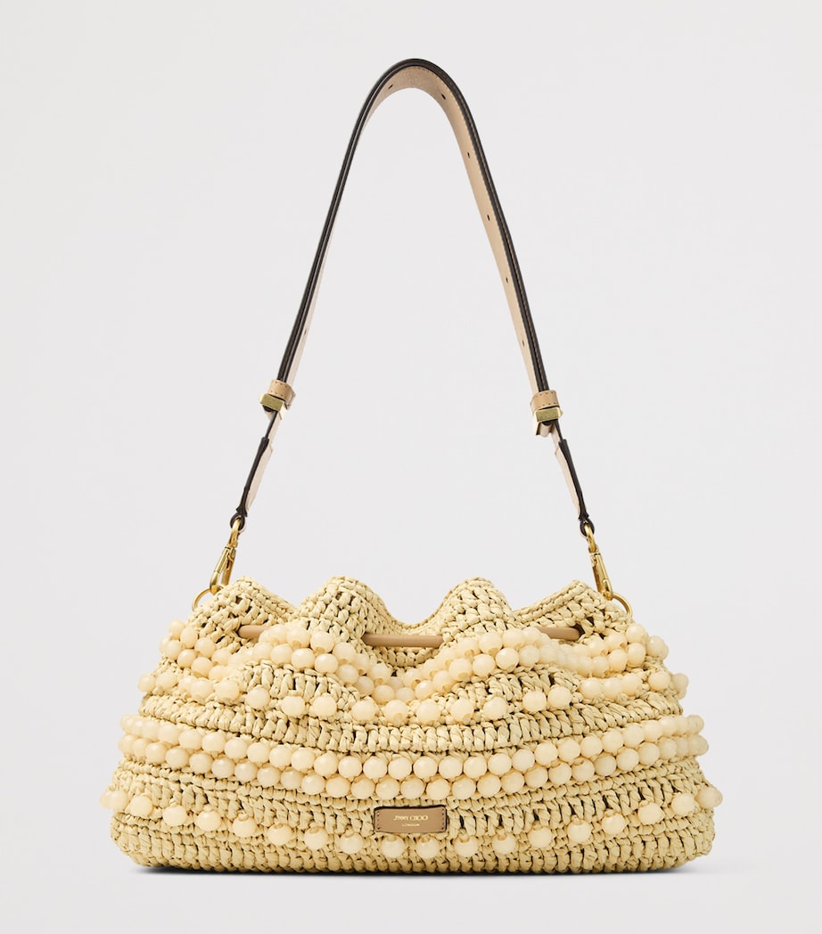 Jimmy Choo Medium Cinch Raffia Beaded Bucket Bag Natural/cappuccino/g Image 2