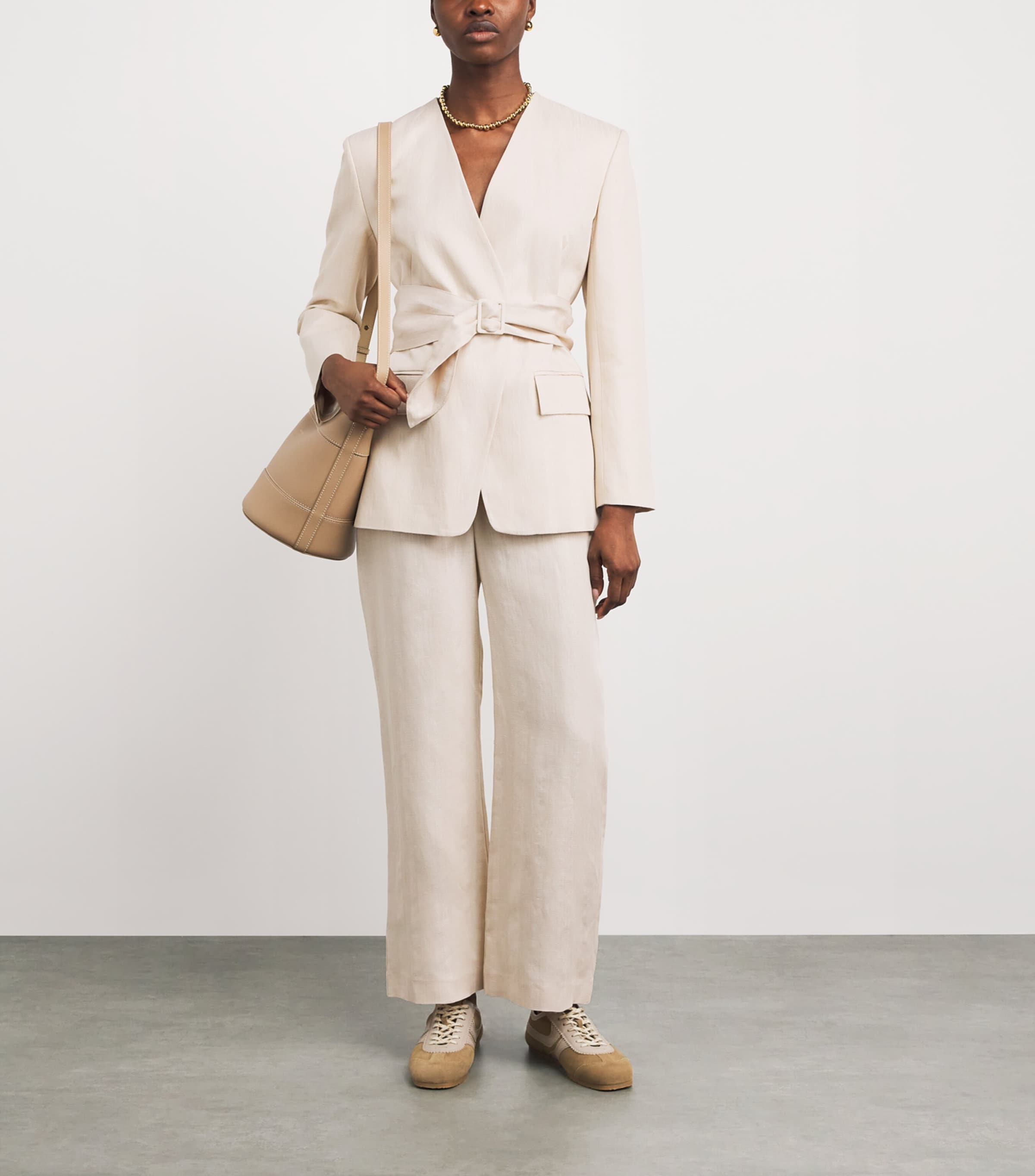 Claudie Pierlot Womens Linen Cropped Trousers Sand Image 2