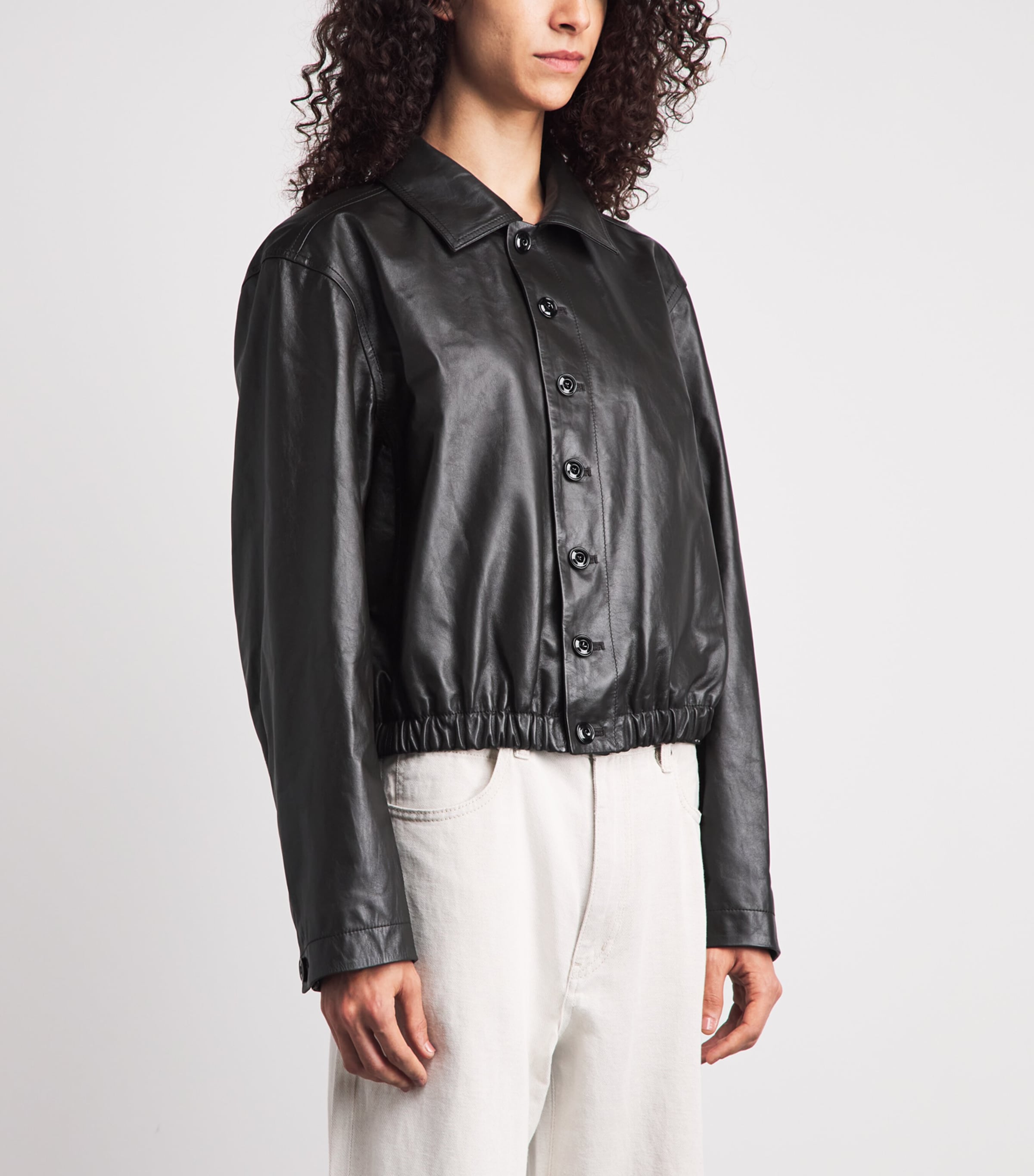 Lemaire Womens Soft Leather Blouson Jacket Dark Espresso Image 4