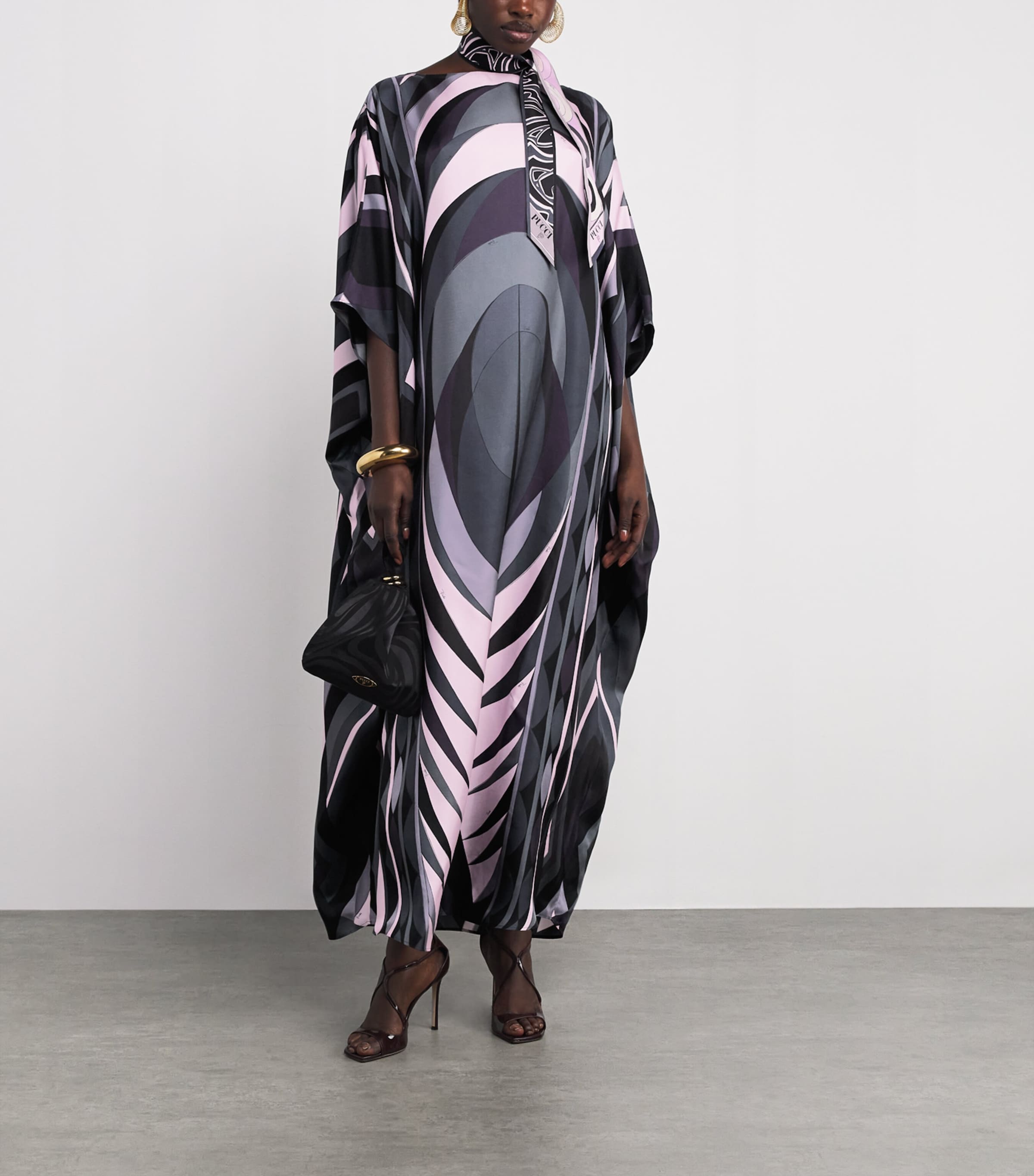 Silk Printed Scarf 1/BLACK PINK Image 2