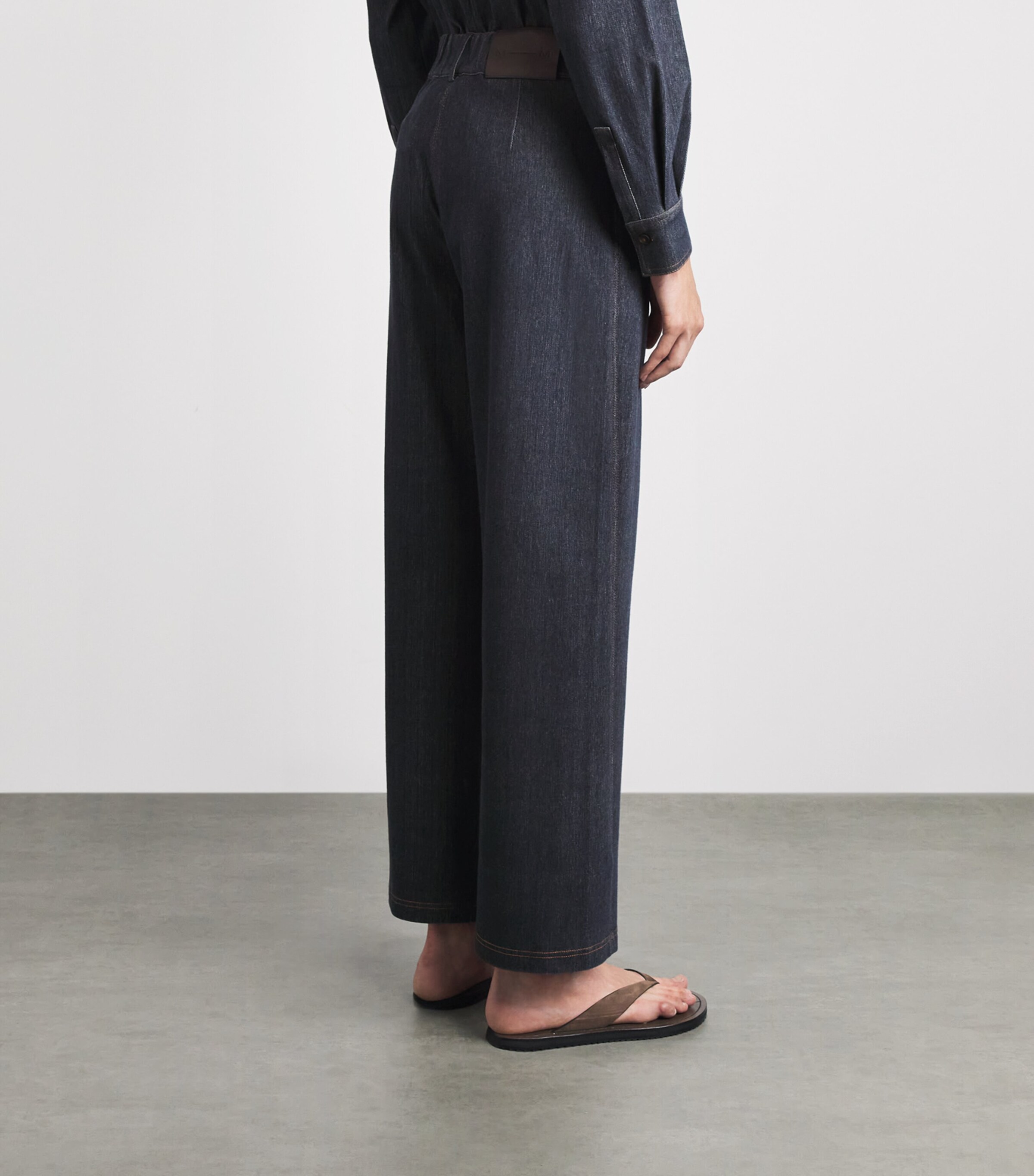MM Womens Denim-Effect Wide-Leg Trousers Navy Image 5