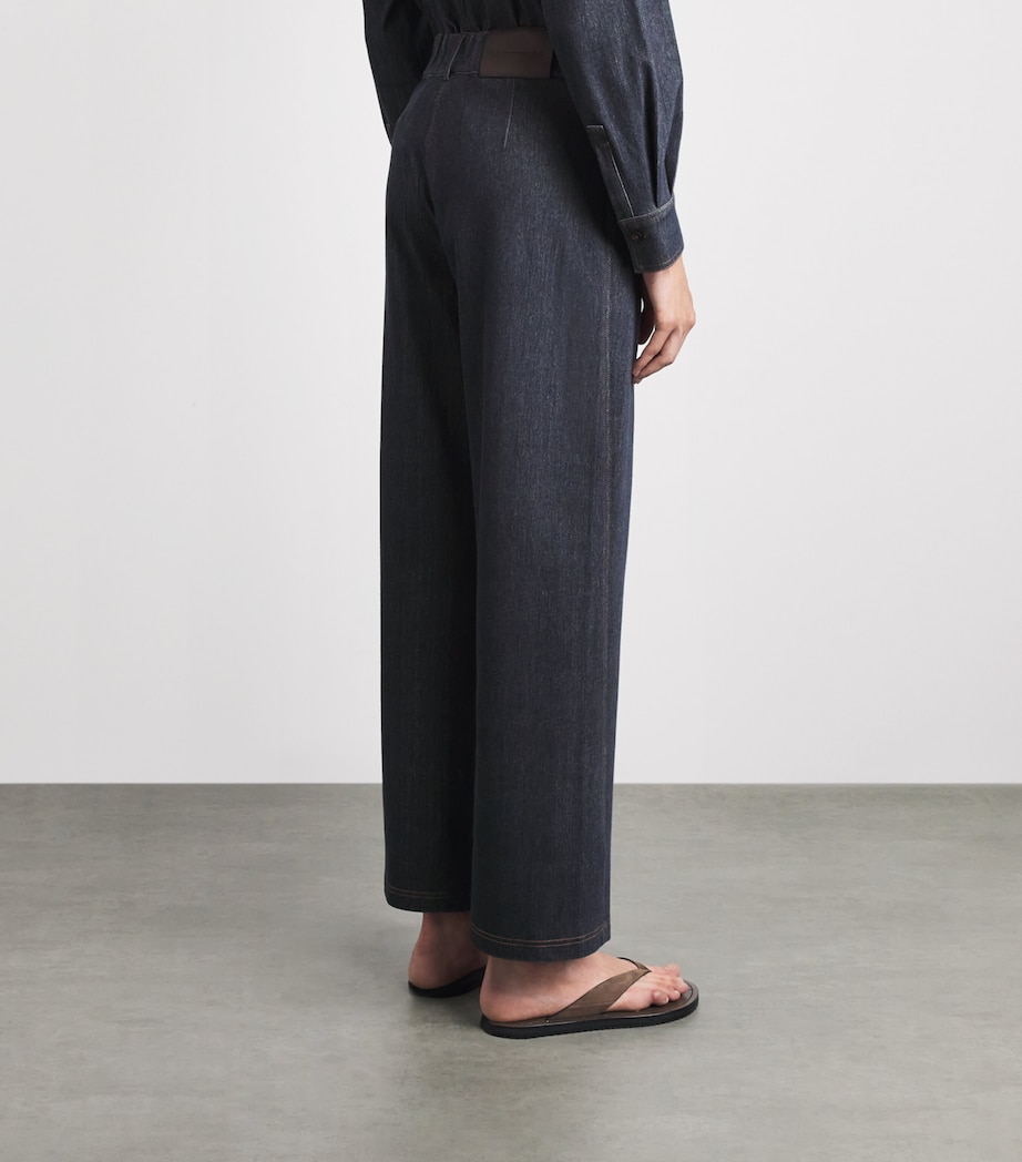 MM Womens Denim-Effect Wide-Leg Trousers Navy Image 5