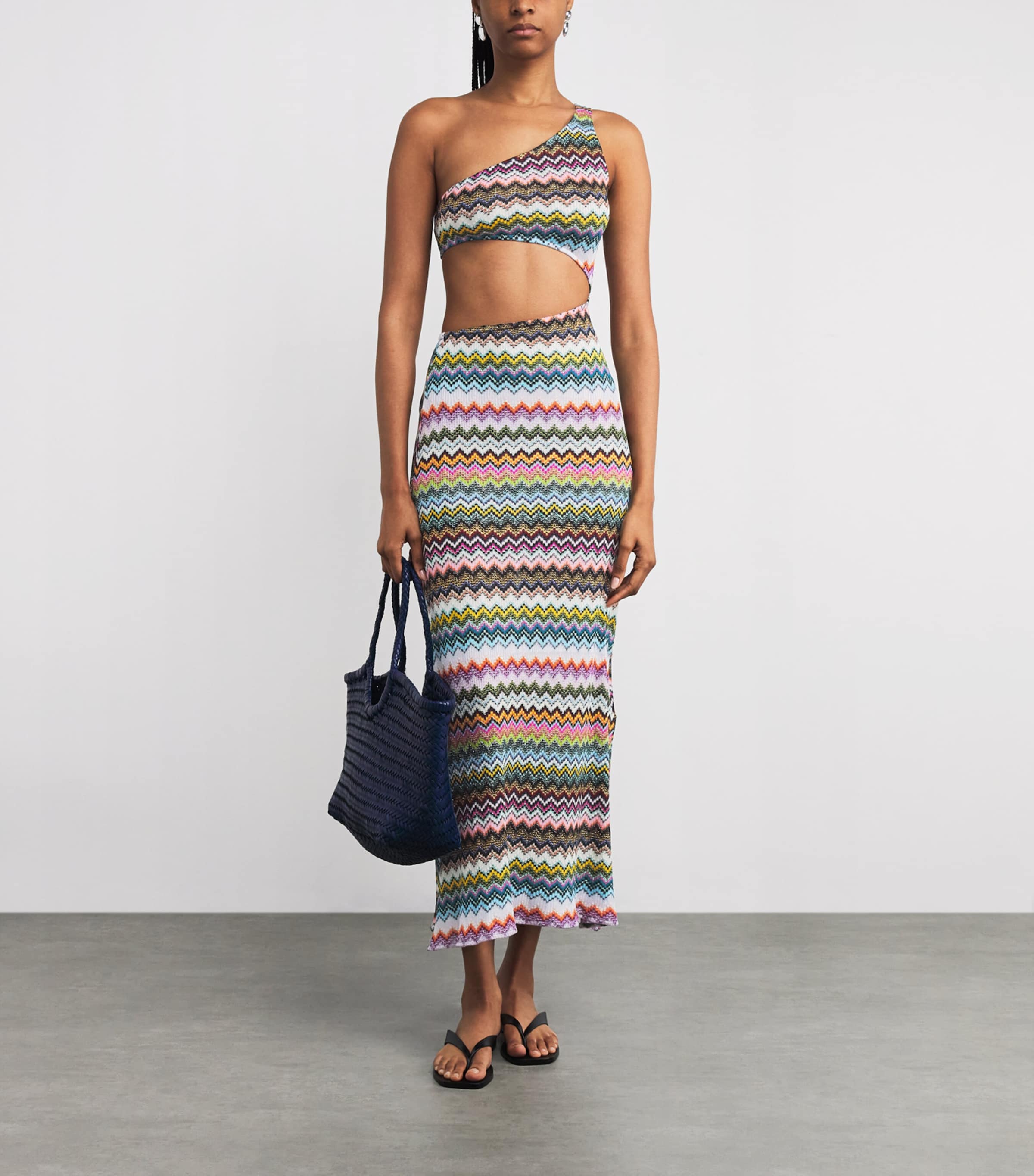 Zigzag Cut-Out Midi Dress SM9YJMULTI DARK BASE Image 2